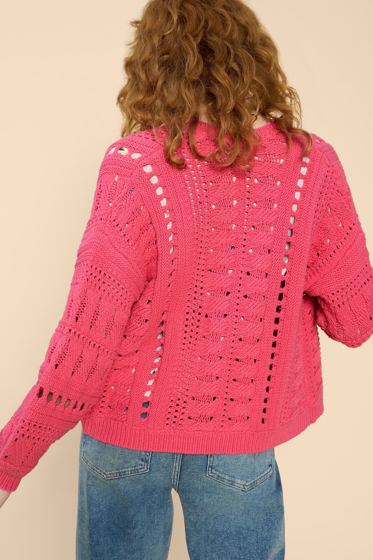 CASEY CROCHET CARDI BRIGHT PINK 3