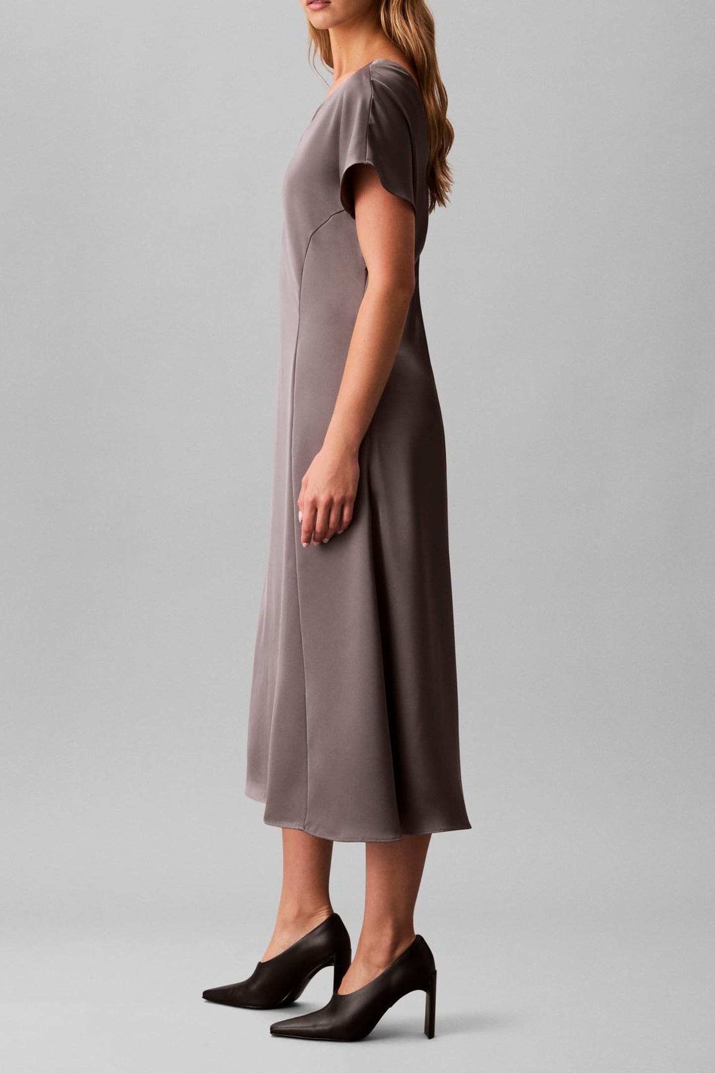 MATTE SHINE SATIN DRESS PEWTER 3
