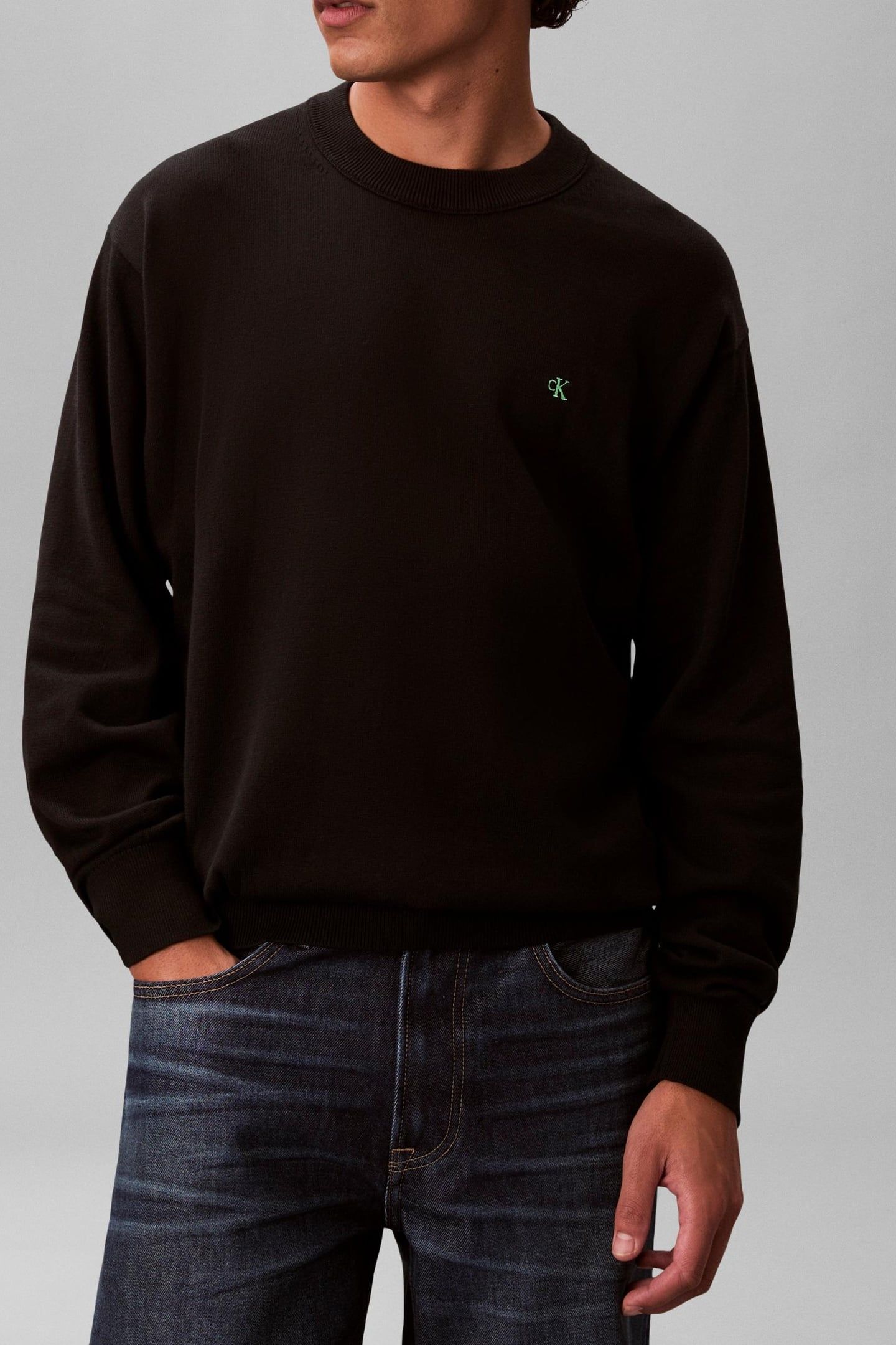 LS COTTON RELAXED CREWNECK BLACK 1