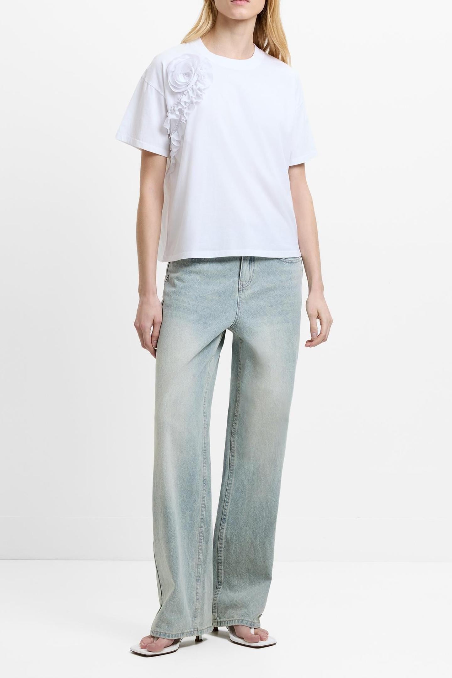 COTTON CREPE MIX RUFFLE T SHIR LINEN WHITE 4