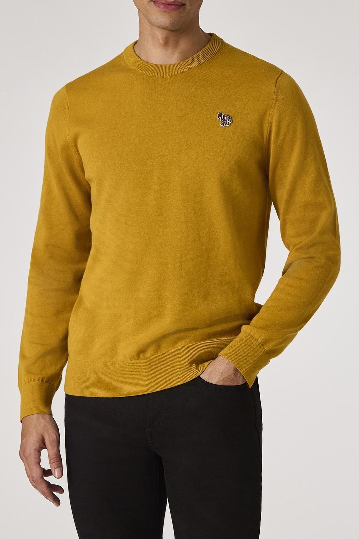 MENS SWEATER CREW NECK ZEB BAD OCHRE YELLOW 1