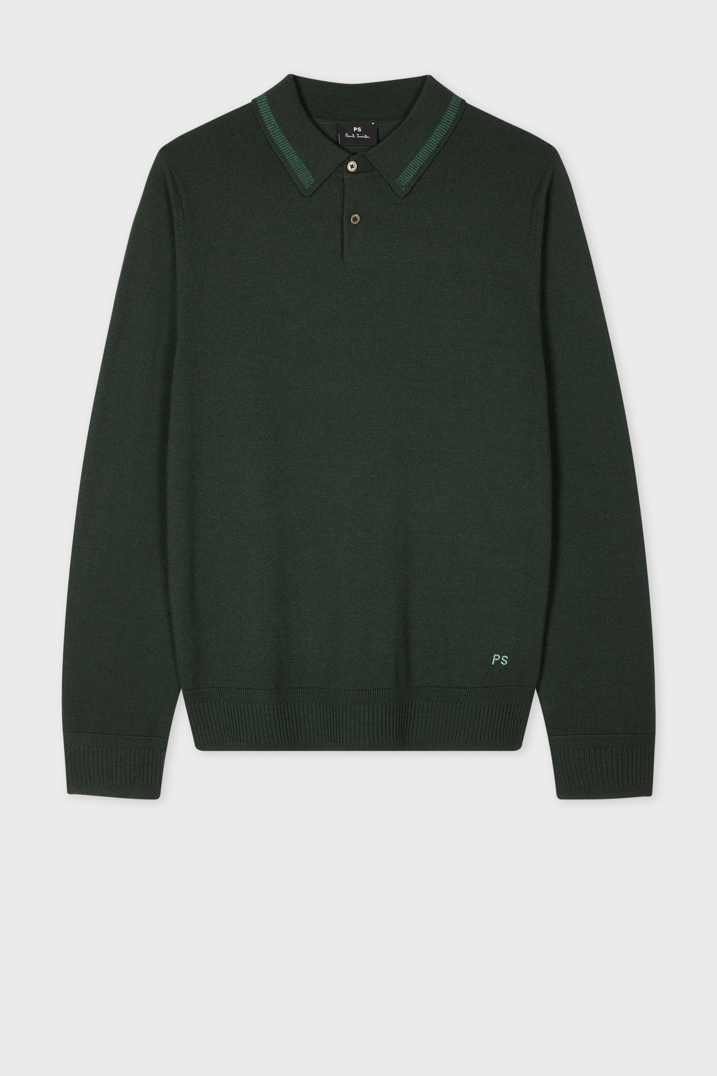 MENS SWEATER LS POLO VERY DARK GREEN 1