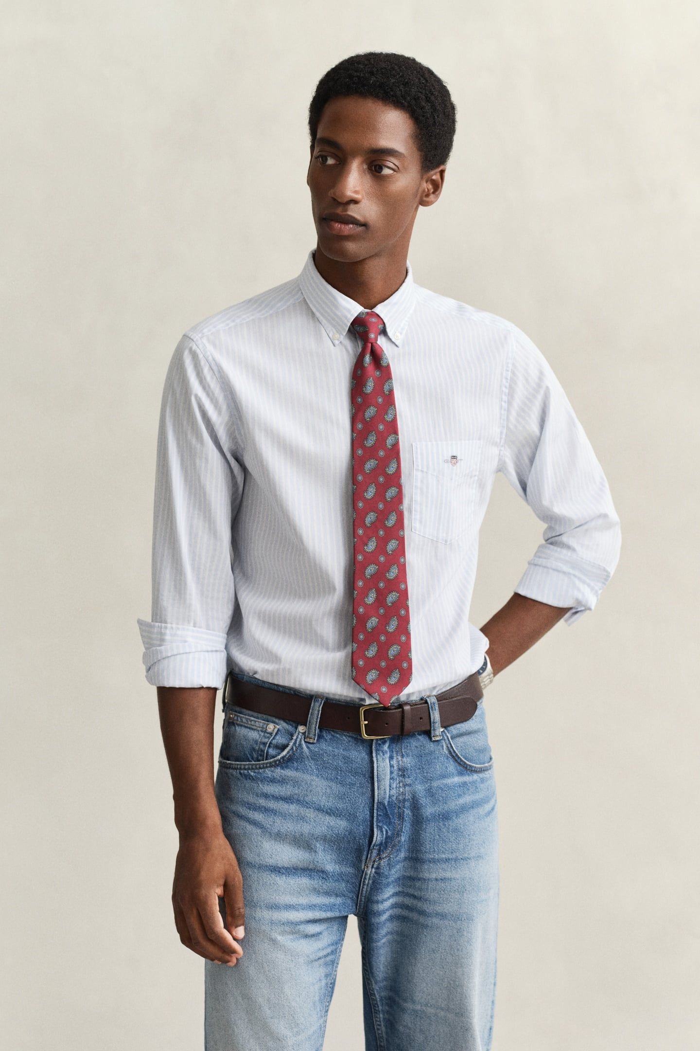 REG CLASSIC POPLIN STRIPE SHIRT LIGHT BLUE 1