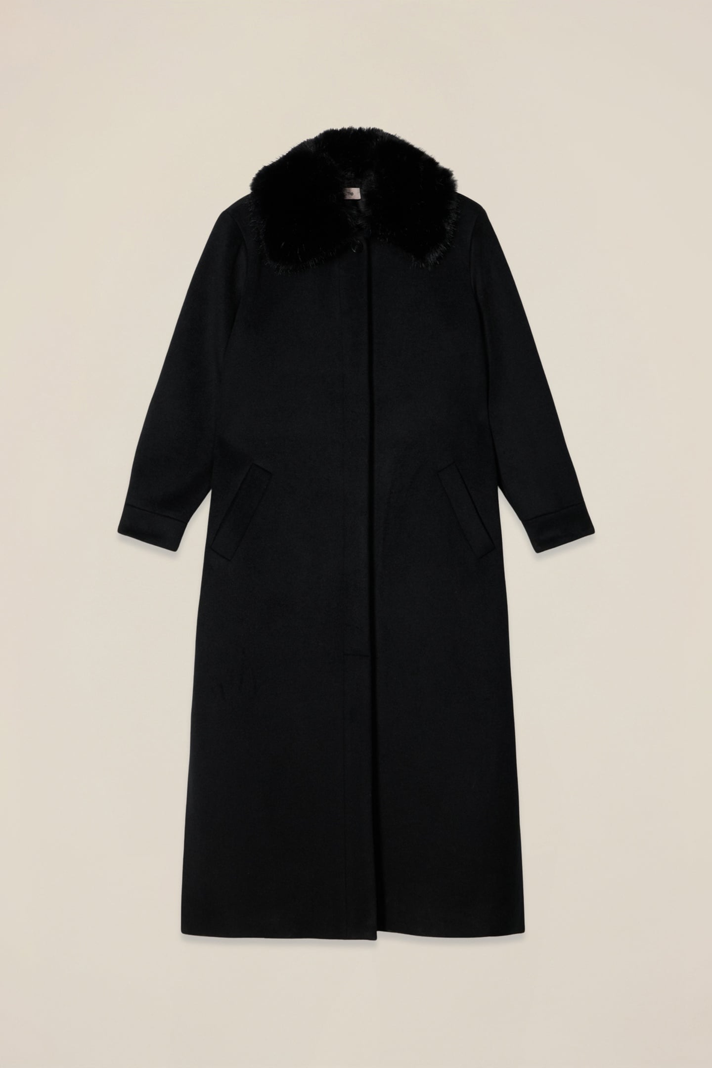 LONG MIXED WOOL COAT WITH FURRY COLLAR BLACK 3
