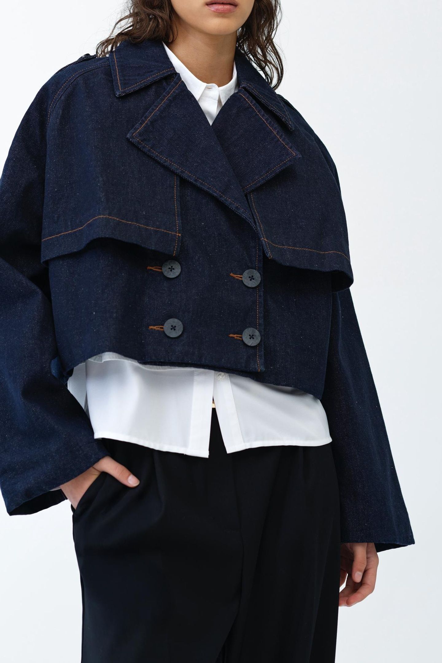AUSSIE DENIM CROPPED TRENCH DARK INDIGO 1
