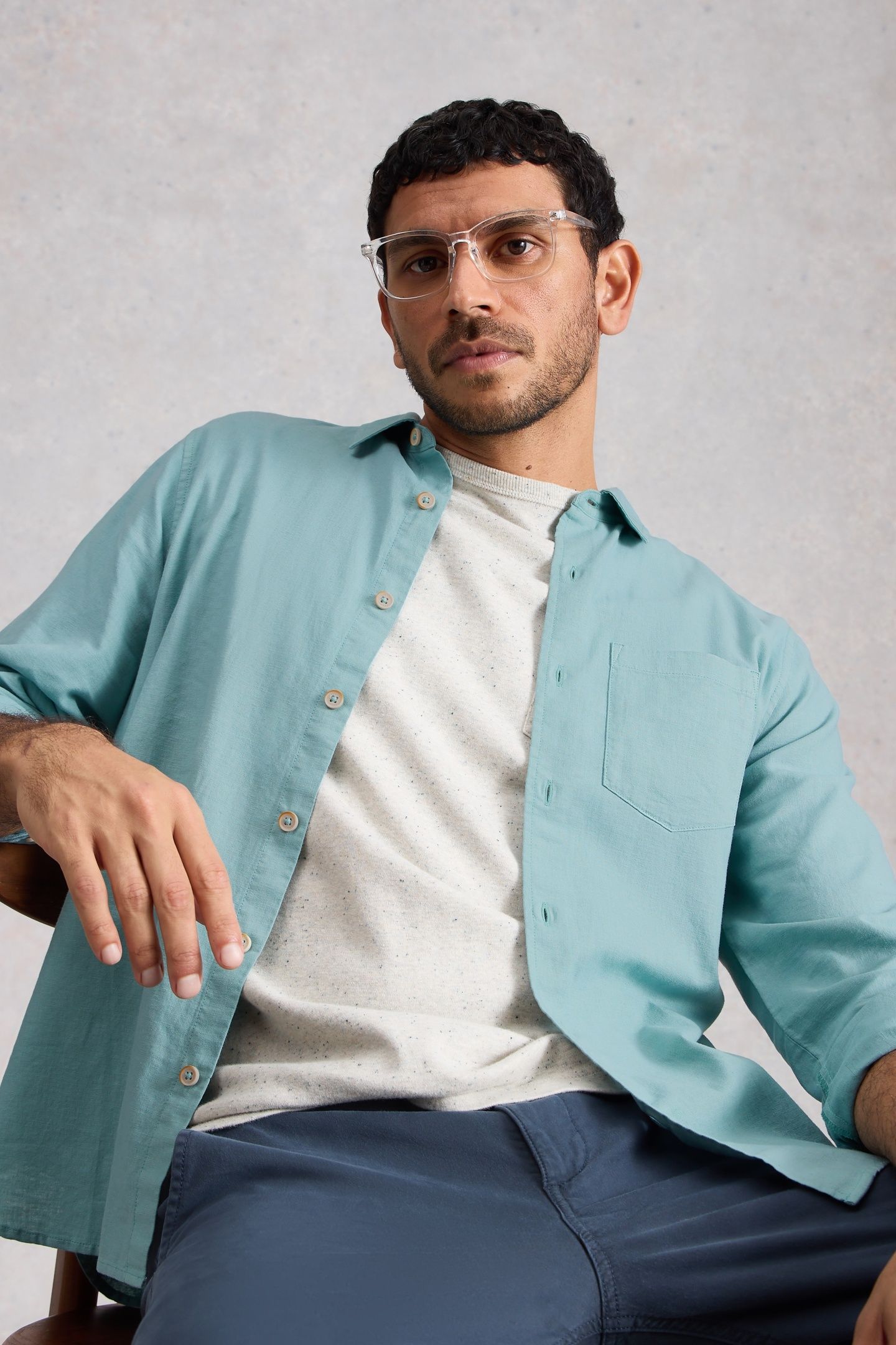 ELY LINEN COTTON LS SHIRT MID BLUE 6