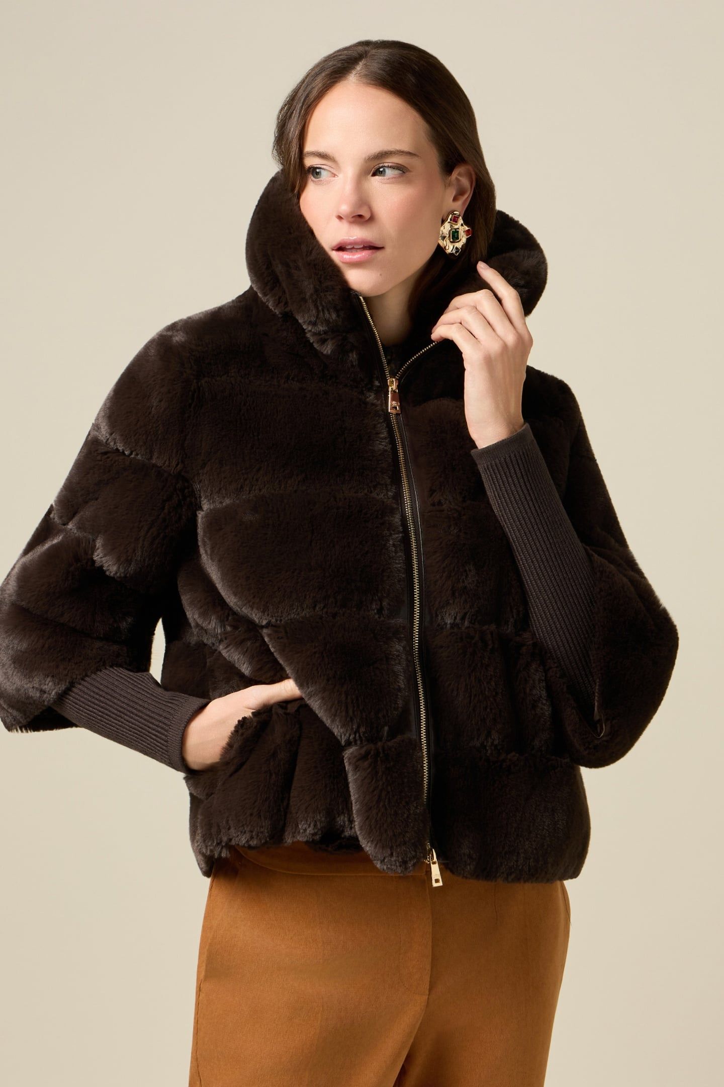 FUZZY FABRIC JACKET BROWN 1