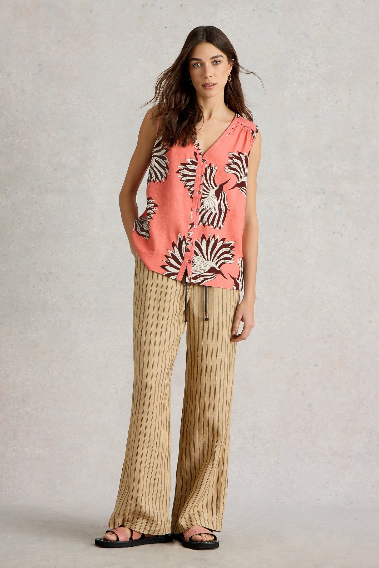 DELILAH BUTTON TOP CORAL PRINT 1