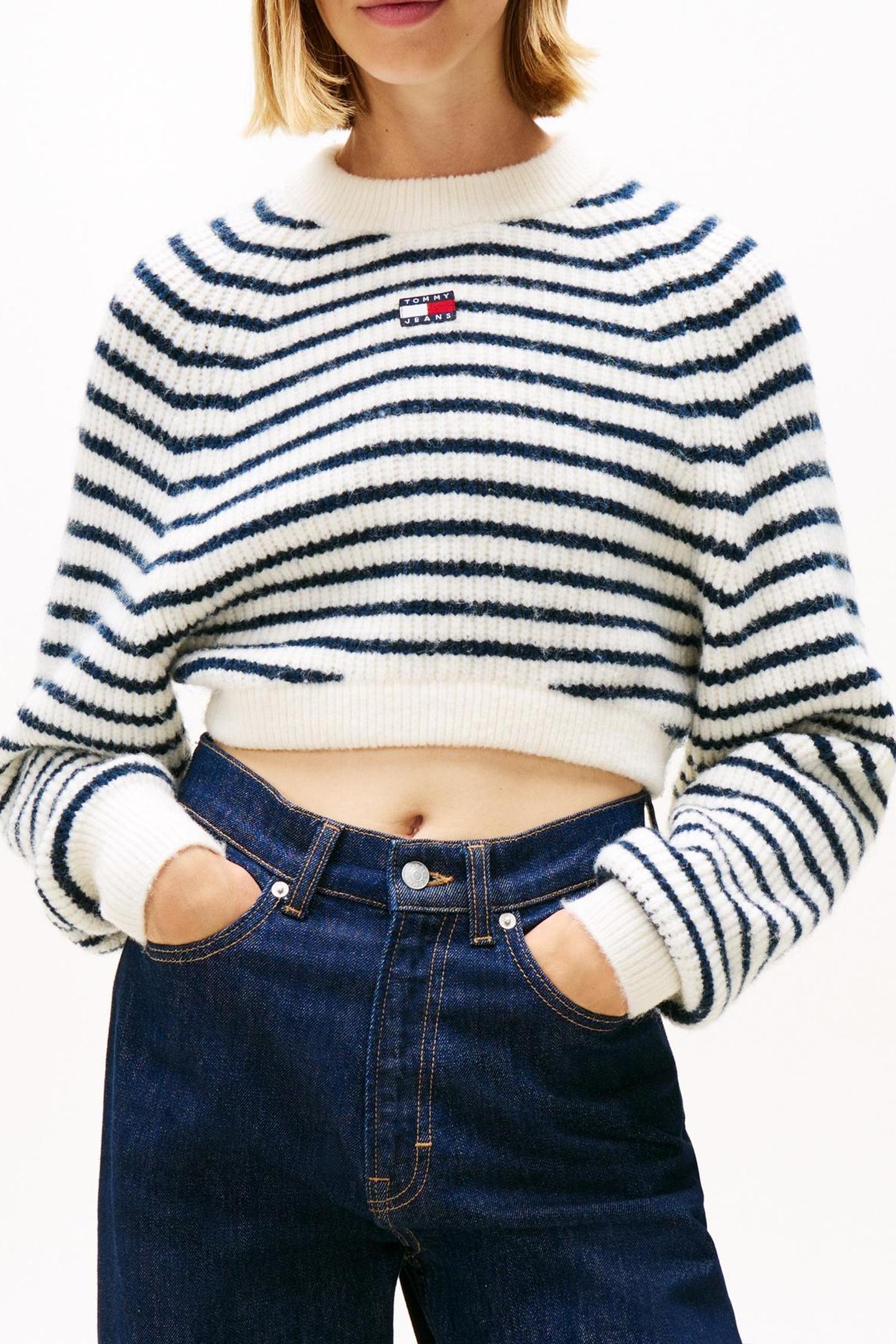 TJW CROP BADGE SWEATER ANCIENT WHITE/STRIPE 1