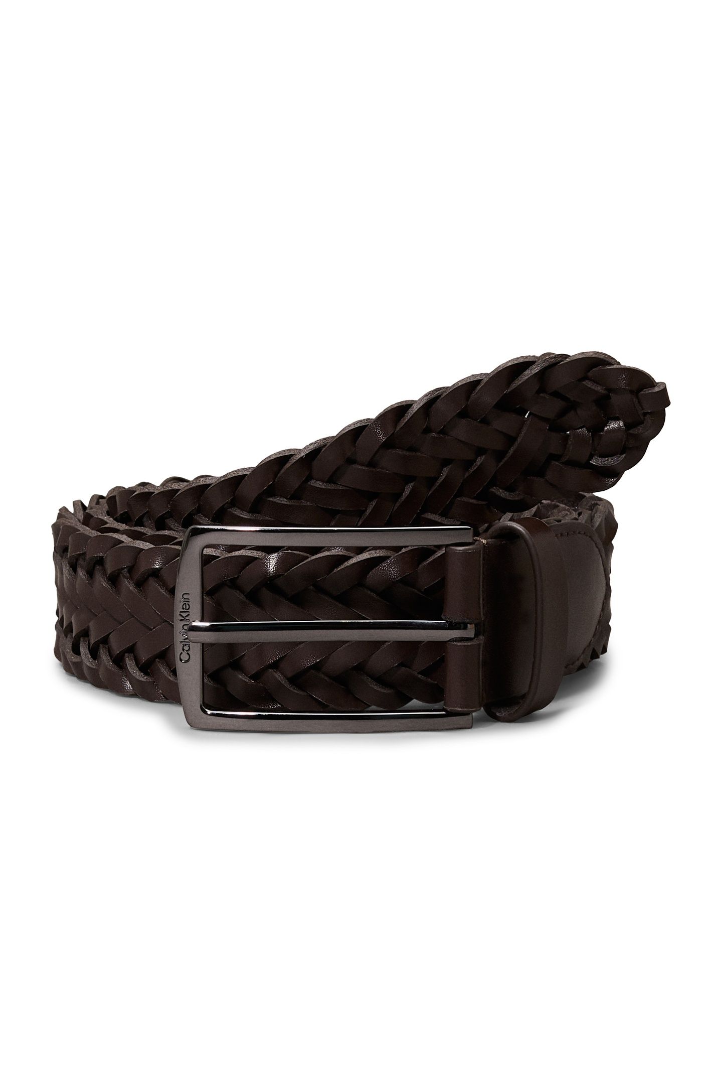 CK CASUAL ELONGATED BELT DARK BROWN BRAIDED 1