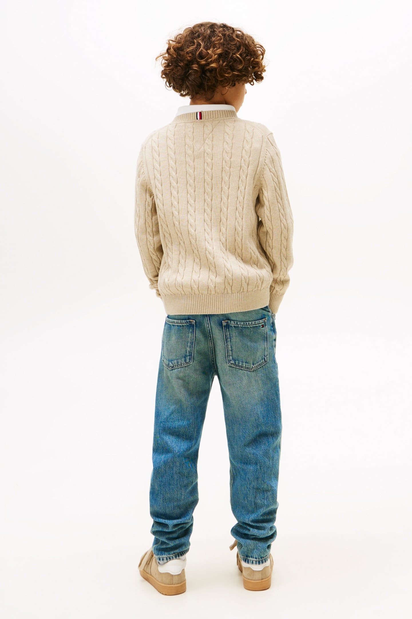 BOYS COTTON CABLE SWEATER MALTED MILK HEATHER 2