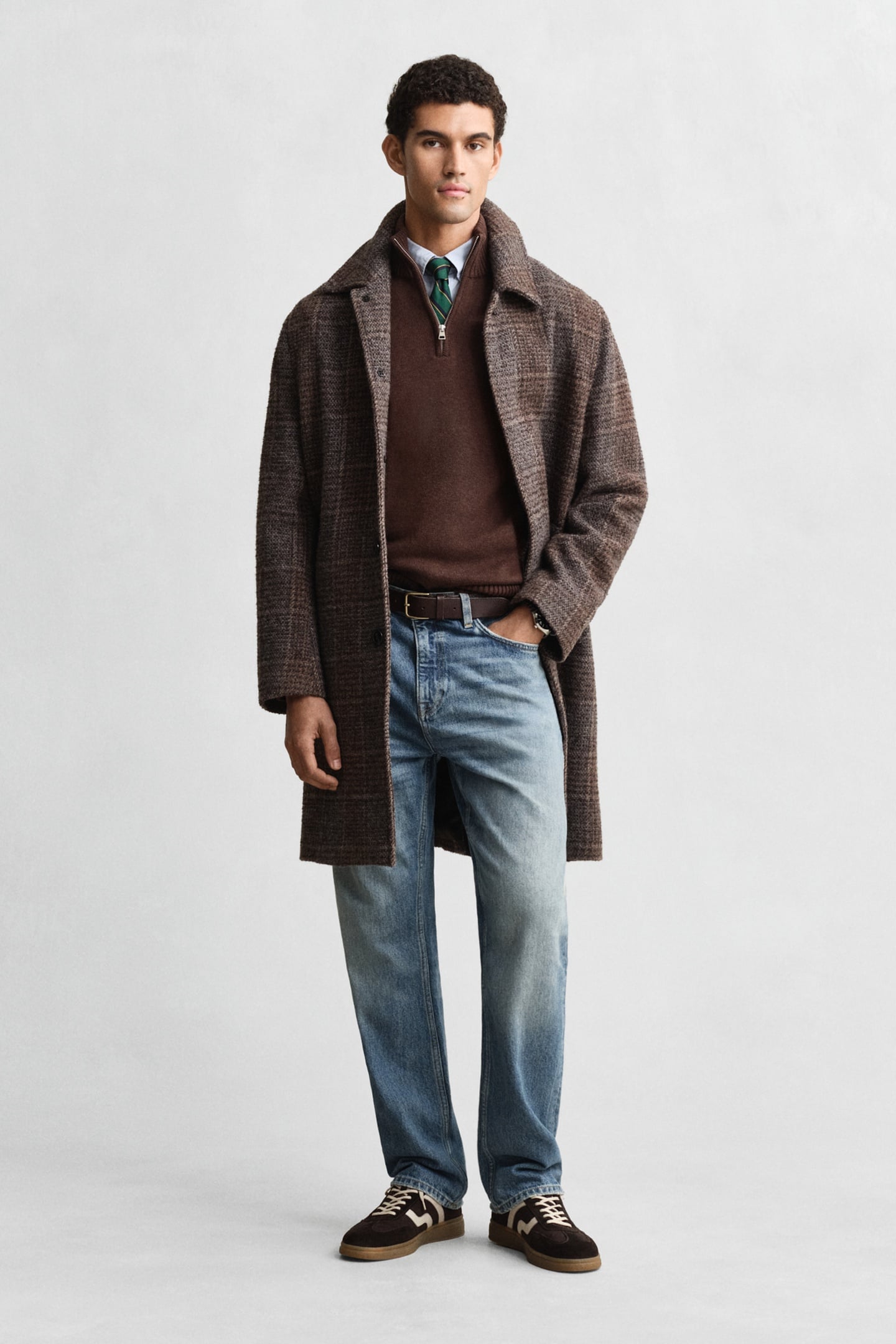 COTTON KNIT HALF-ZIP SWEATER BROWN MELANGE 3