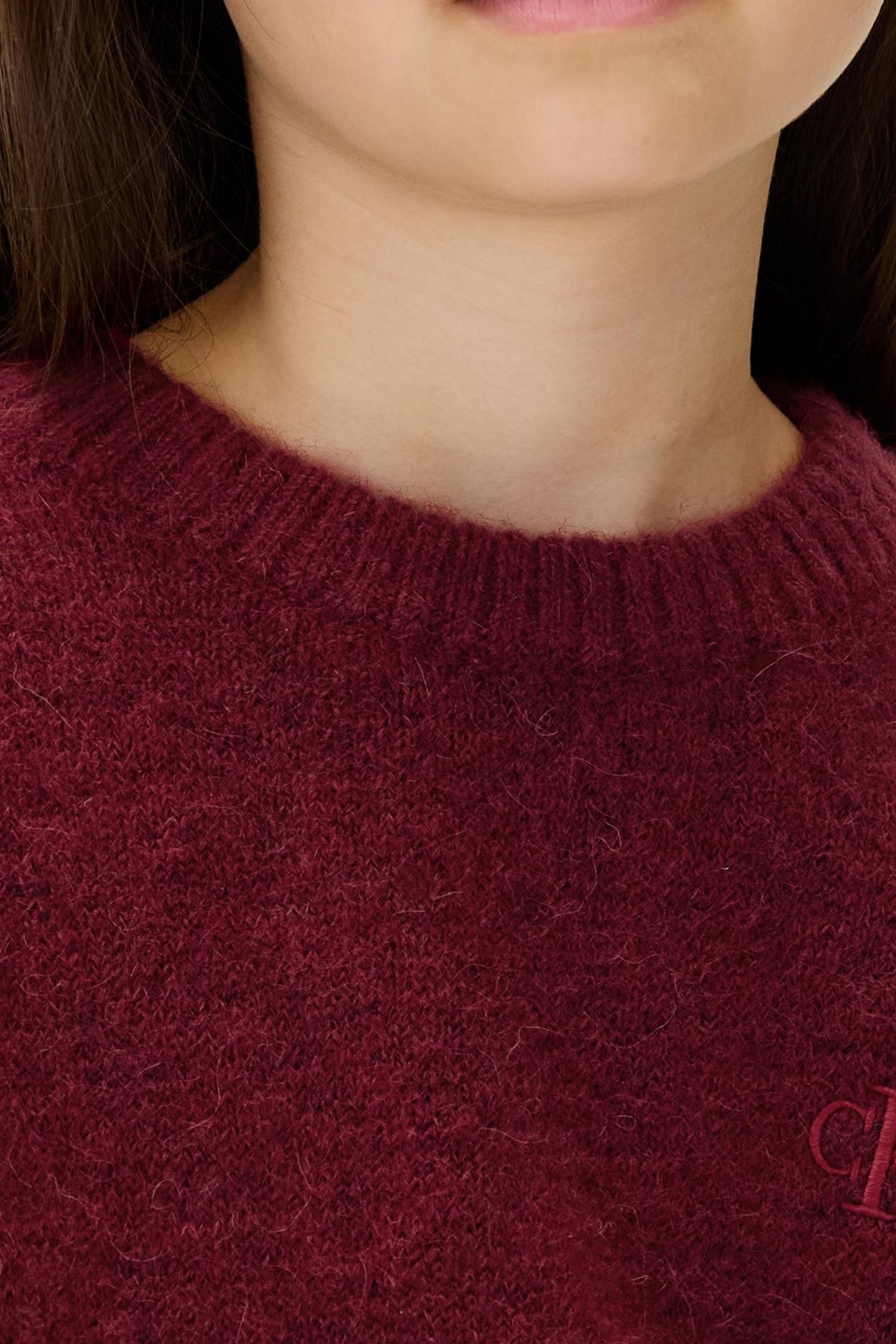 GIRLS BOX PLEAT FLUFFY SWEATER RASPBERRY CHOCOLATE 5