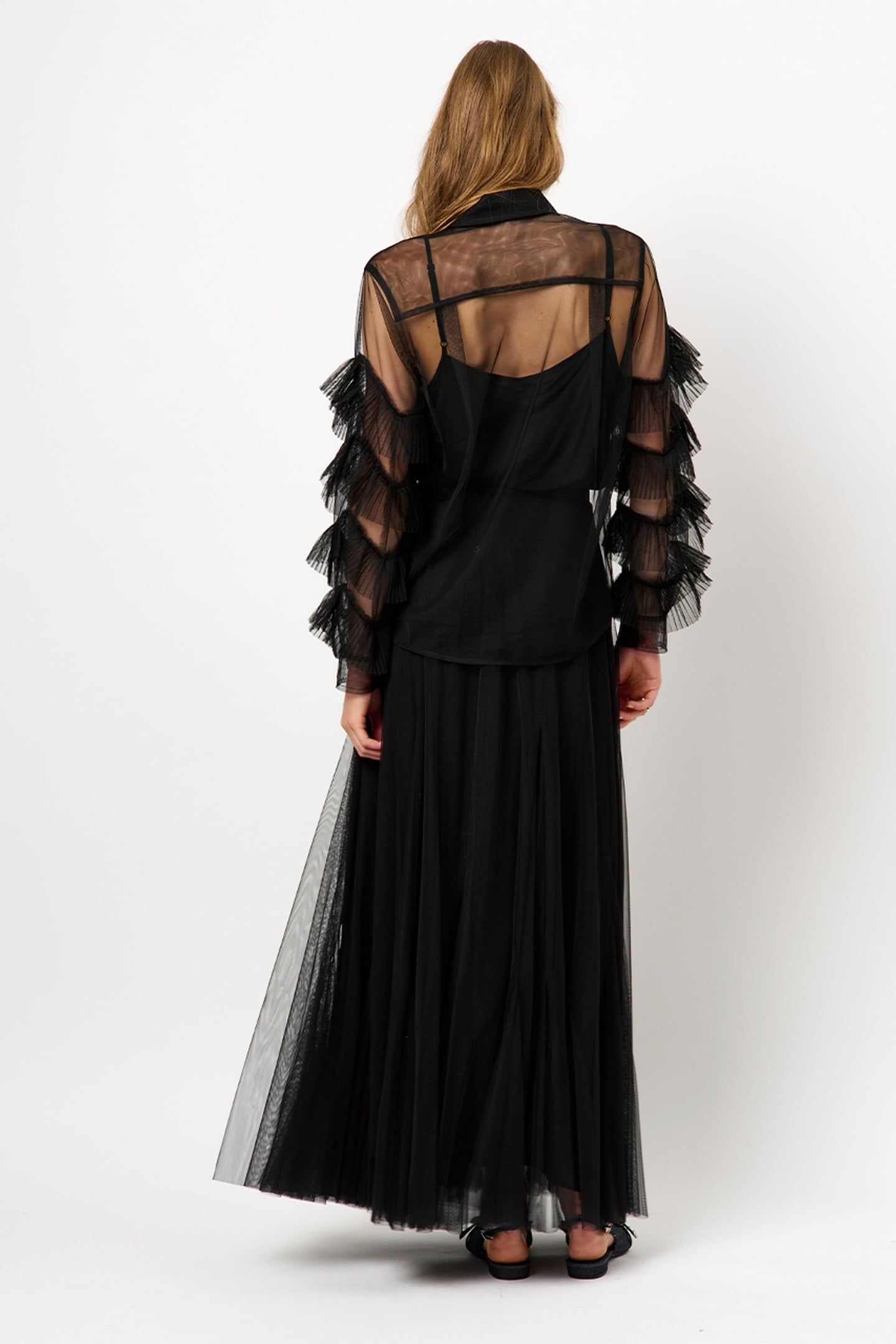 PIERS TULLE RUFFLED SHIRT RAVEN 3