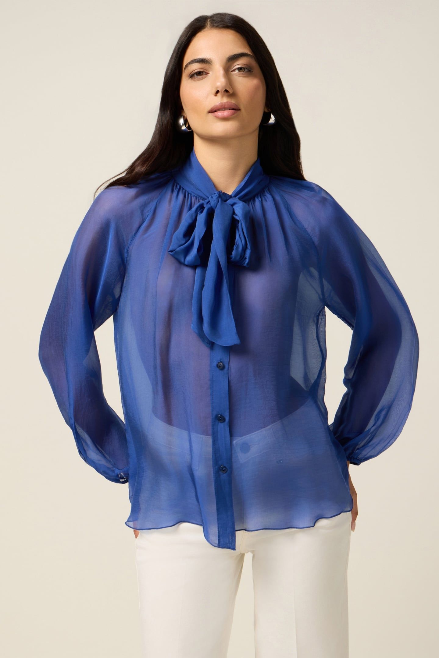 SILK BLEND VOILE BLOUSE BLUE 1