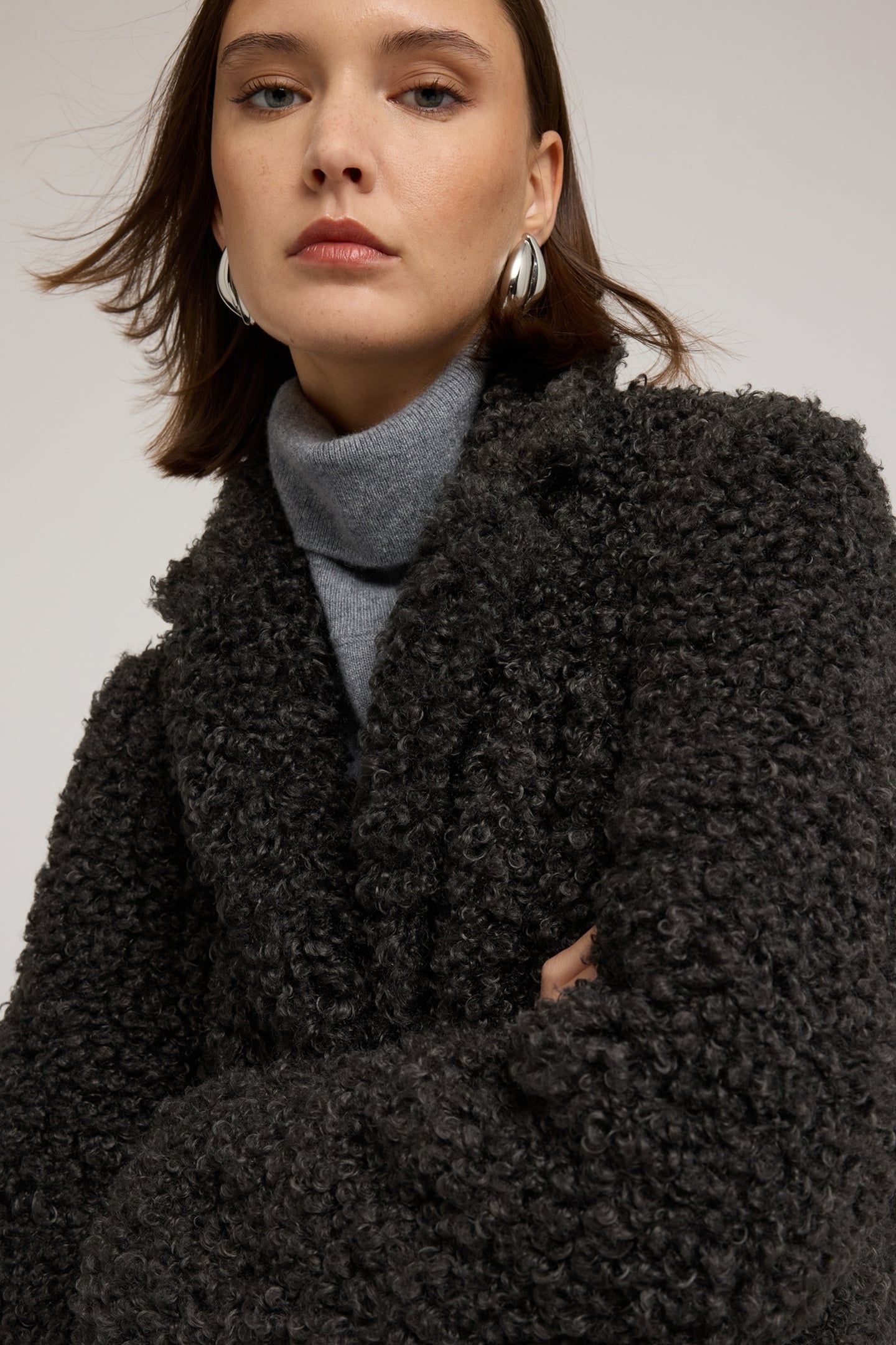 OVERSIZED BOUCLÉ WOOL COAT GREY 5