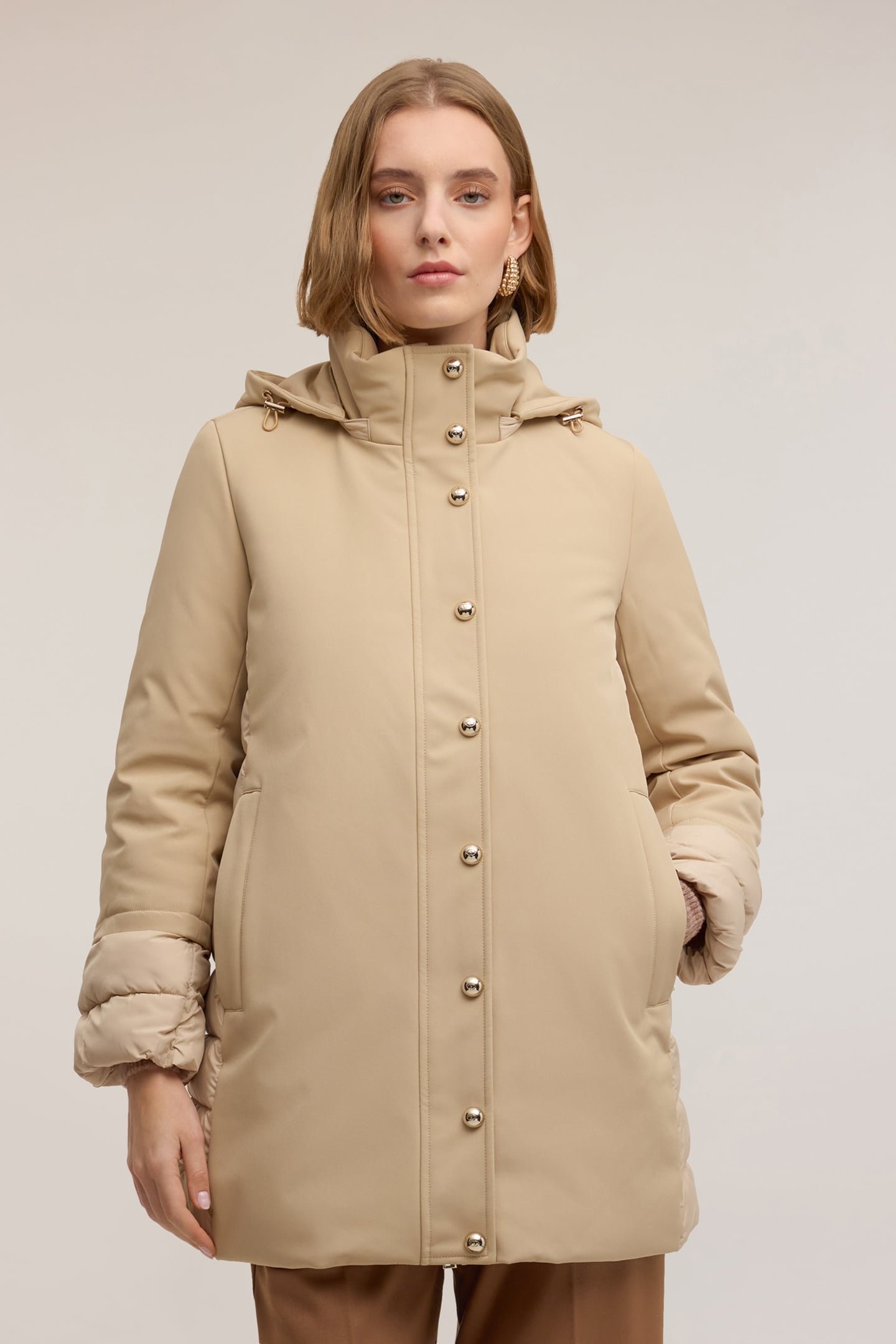 DOWN JACKET WITH REMOVABLE HOOD BEIGE 2