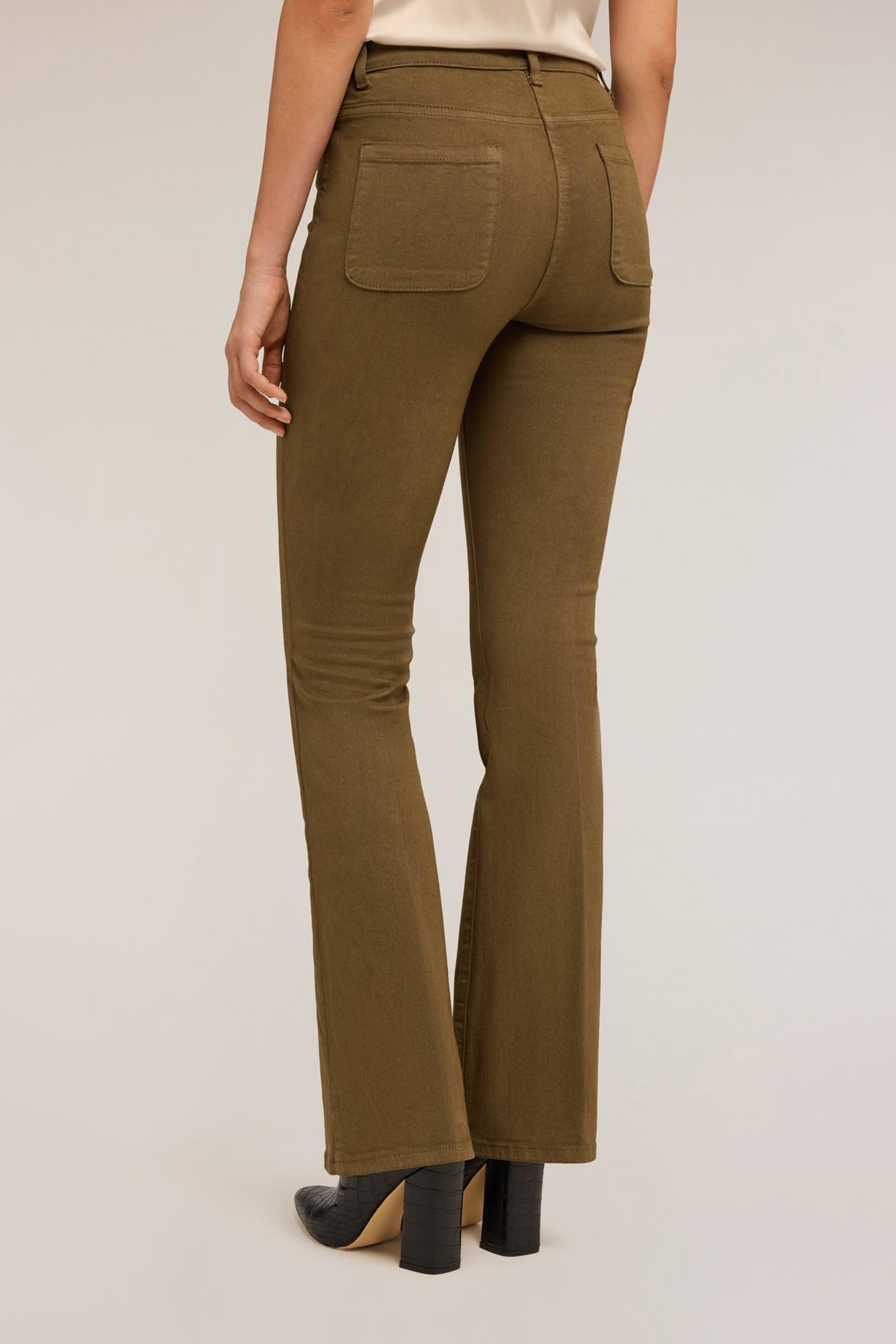 COTTON DRILL FLARE PANTS MILITARY GREEN 3
