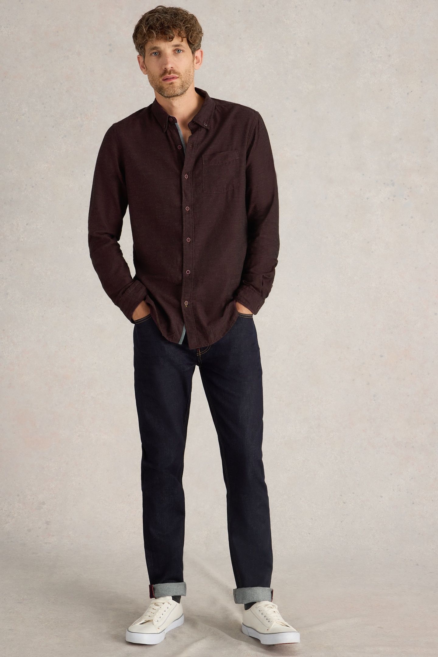 TEXTURED SLUB LS SHIRT DARK PLUM 1