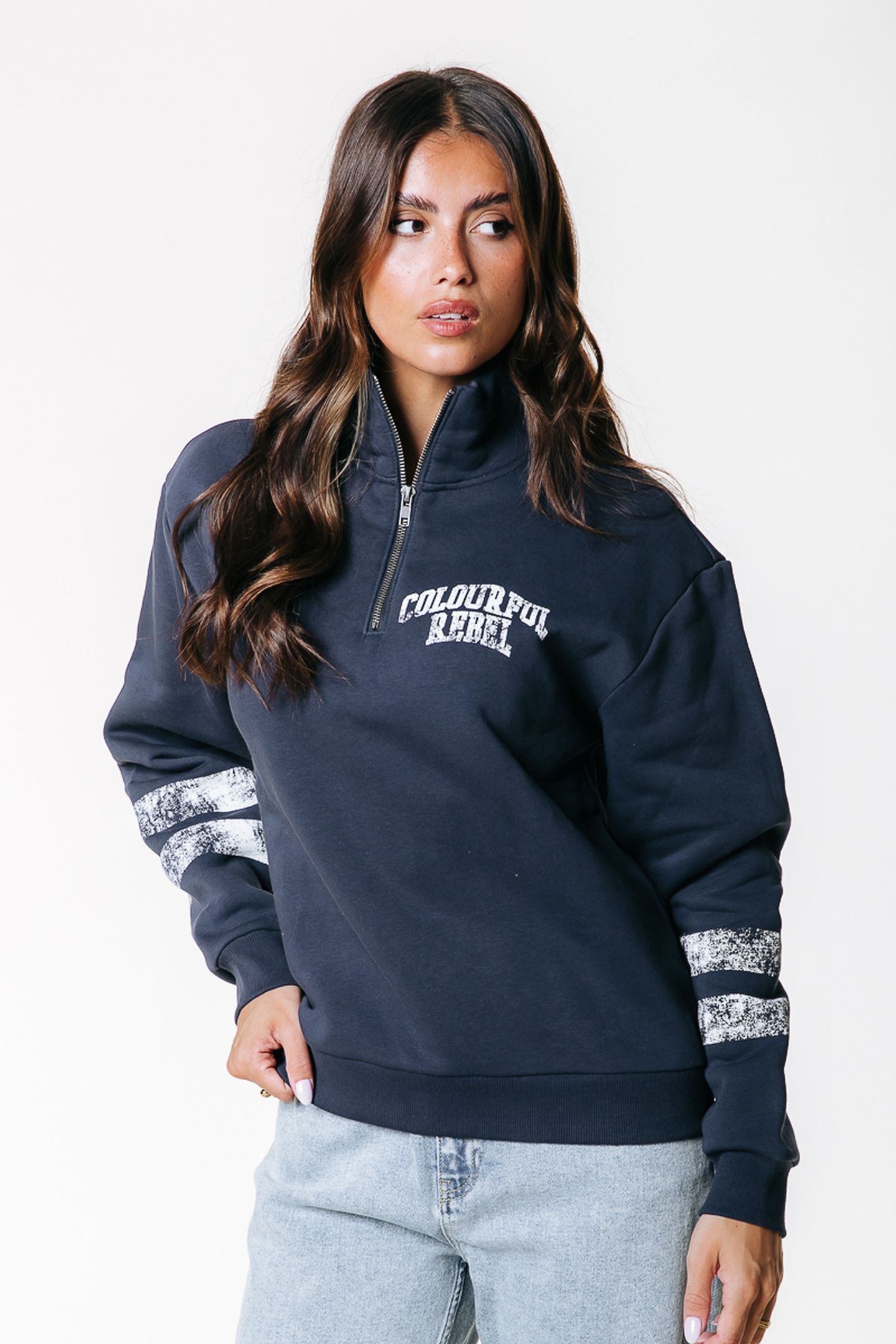 VARSITY LOGO RELAXED ZIP SWEAT NAVY 1