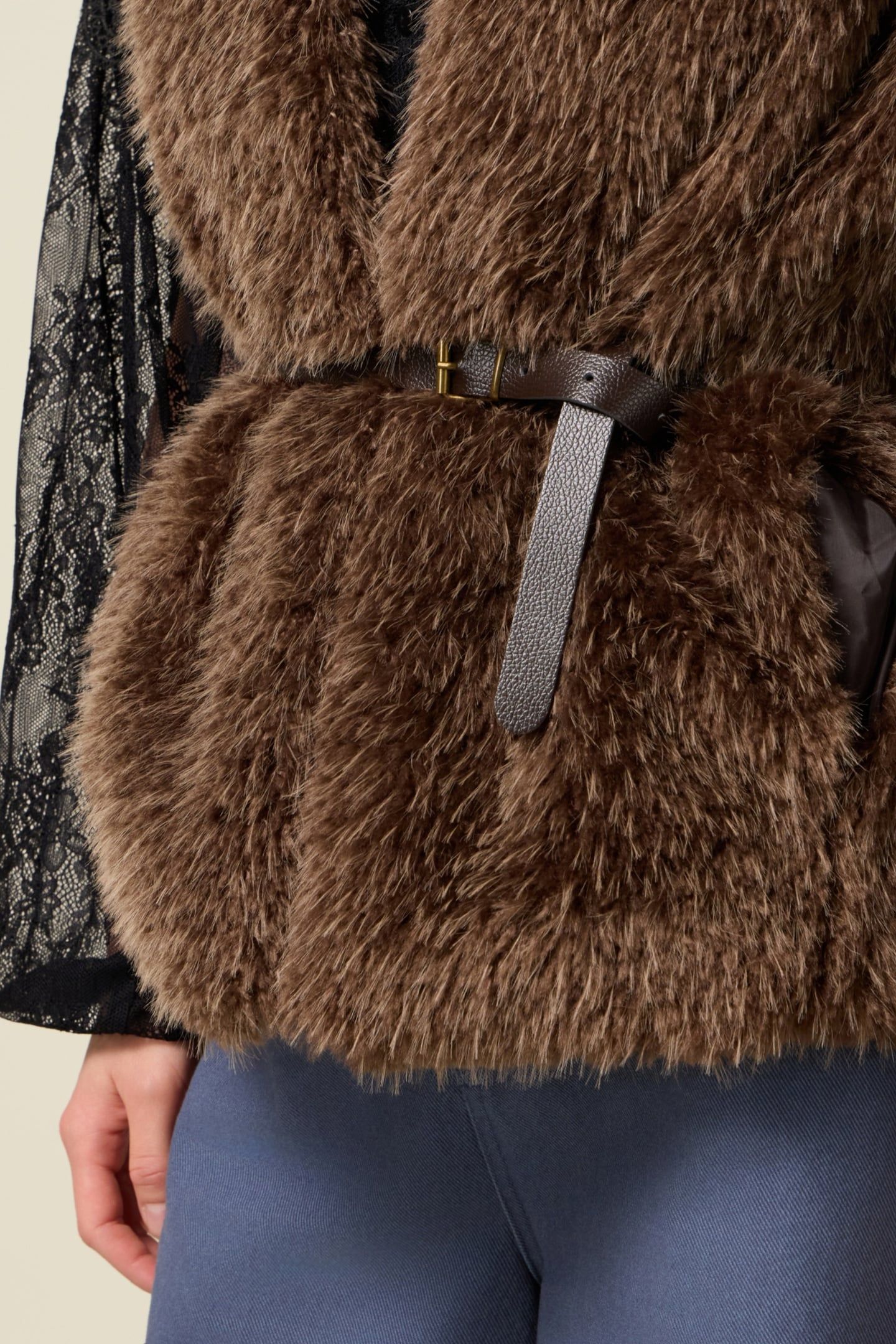 SOFT FABRIC CAPE WITH BELT BROWN 4