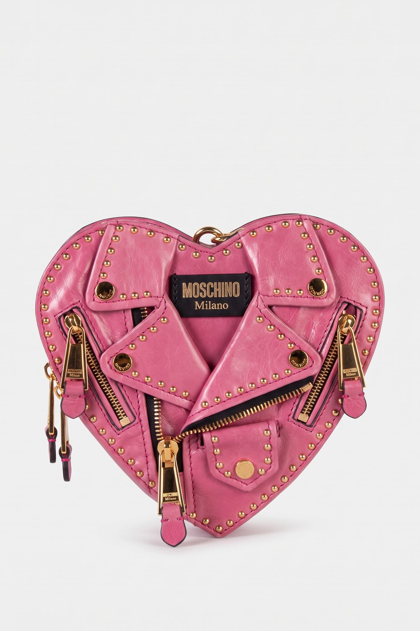 HEART BAG IN SHINY CALFSKIN WITH STUDS PINK 1