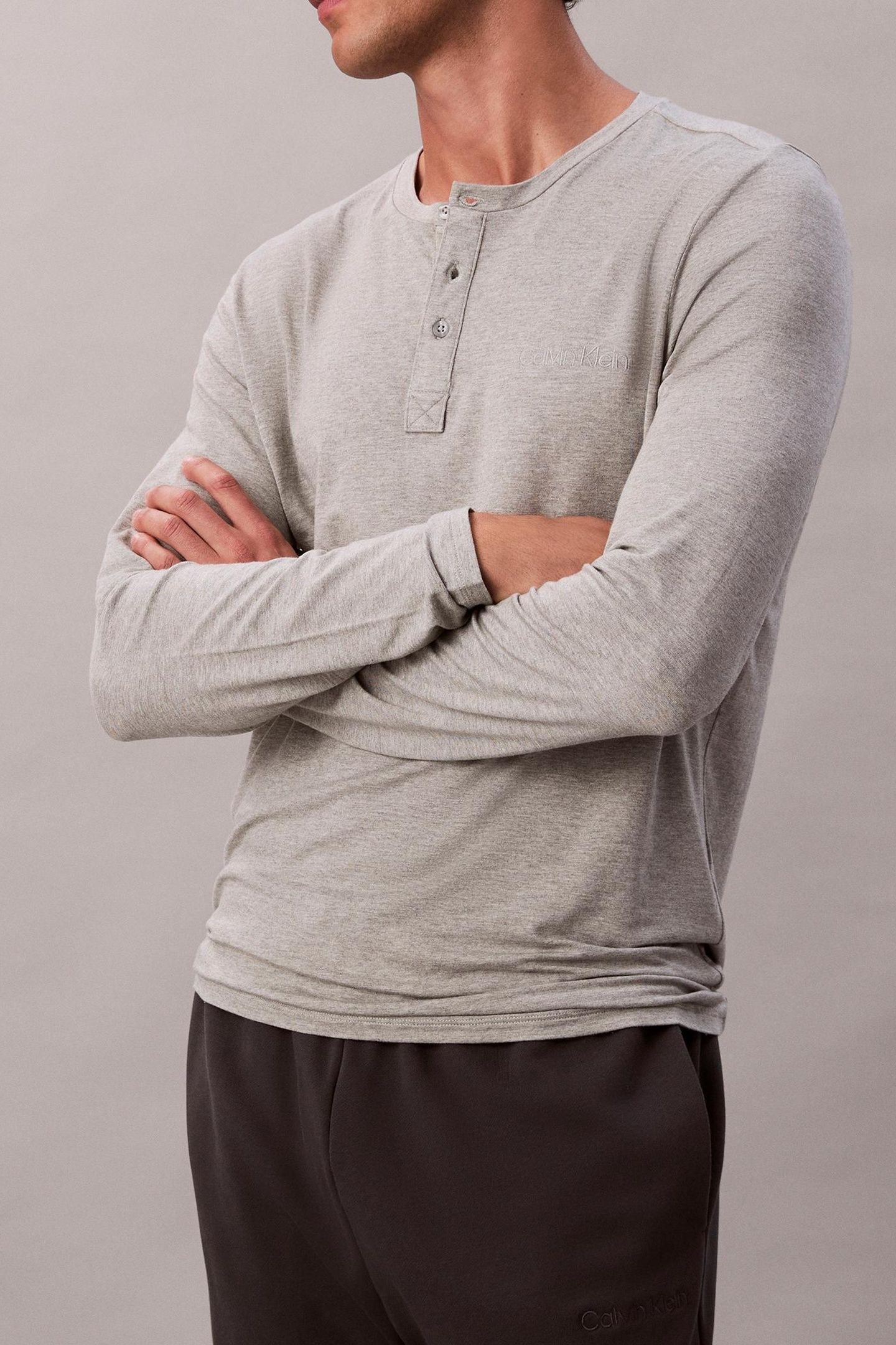 MODAL L/S HENLEY GREY HEATHER 8