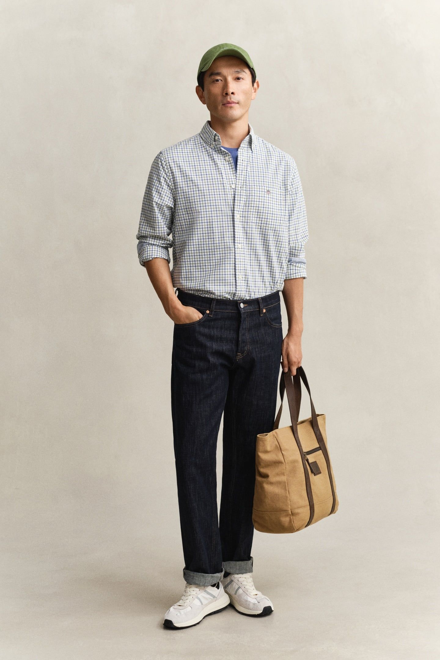 REG CLASSIC POPLIN CHECK HERB GREEN 3