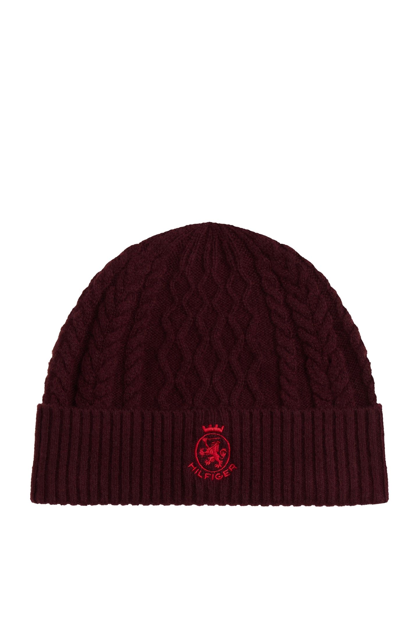 TH CREST KNIT BEANIE DEEP BURGUNDY/BLUE 1