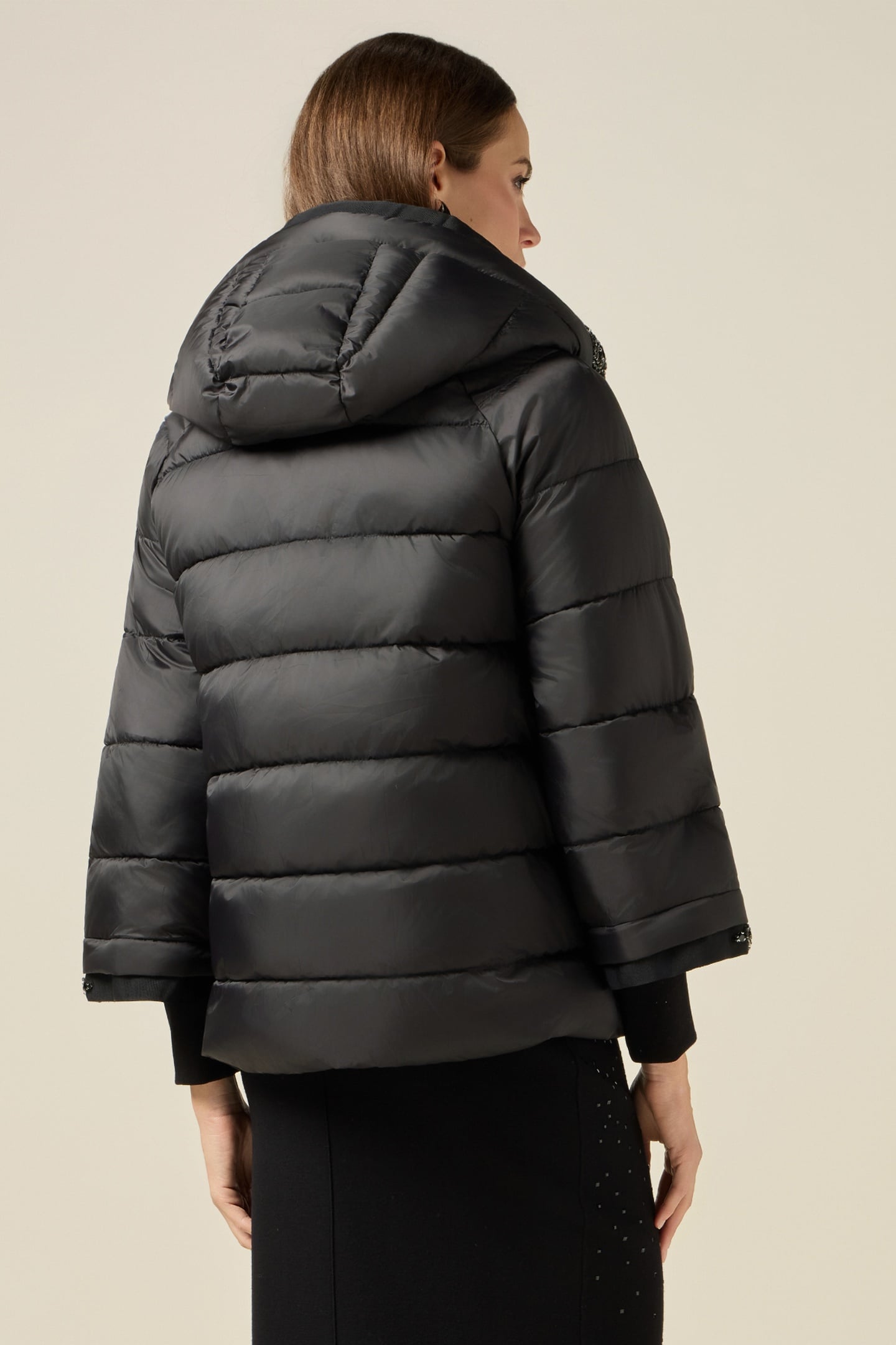 SHORT DOWN JACKET WITH JEWEL TRIM BLACK 2