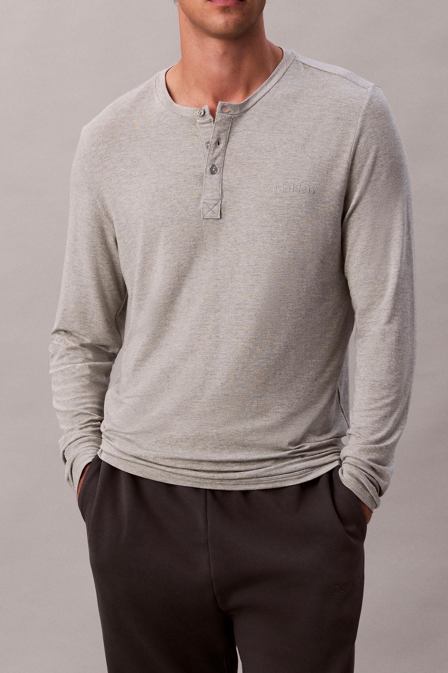 MODAL L/S HENLEY GREY HEATHER 5