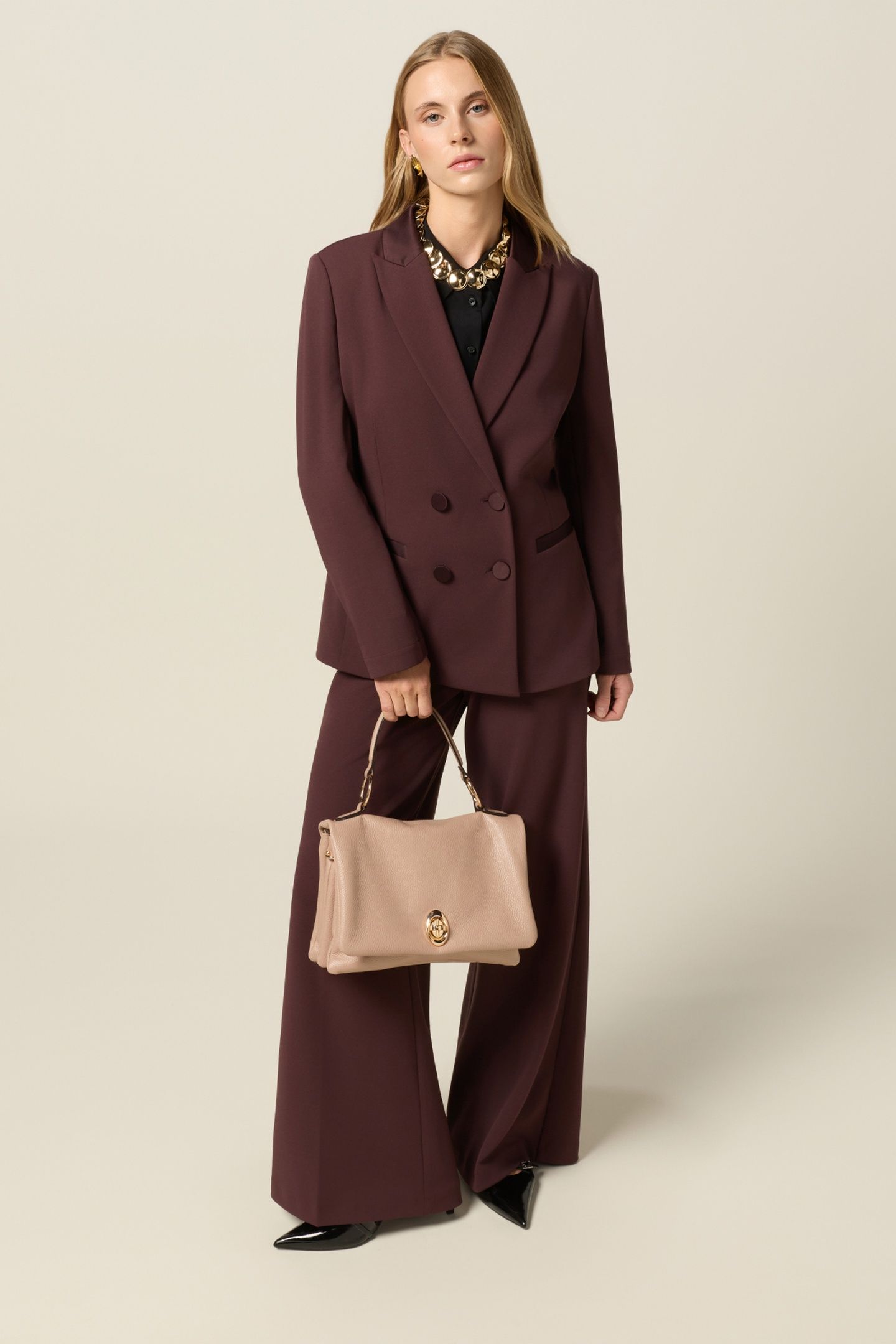 DOUBLE-BREASTED BLAZER WITH COVERED BUTTONS BURGUNDY 1