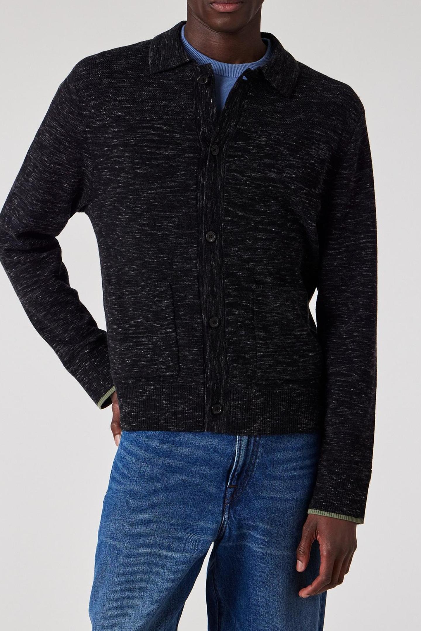 MENS KNITTED JACKET BLACK MELANGE 1