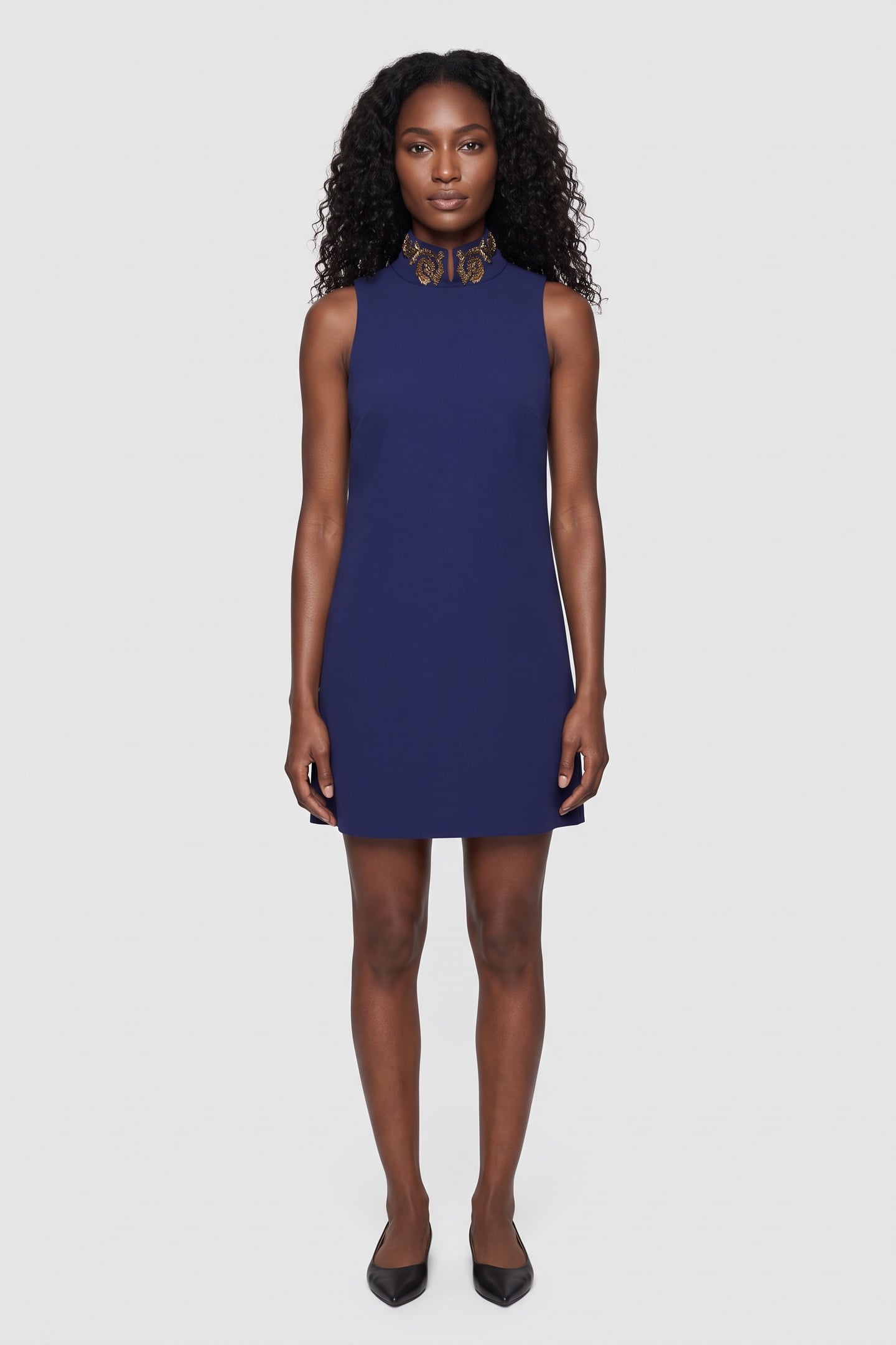 BAROQUE EMBROIDERY CREPE DRESS BLUE 1