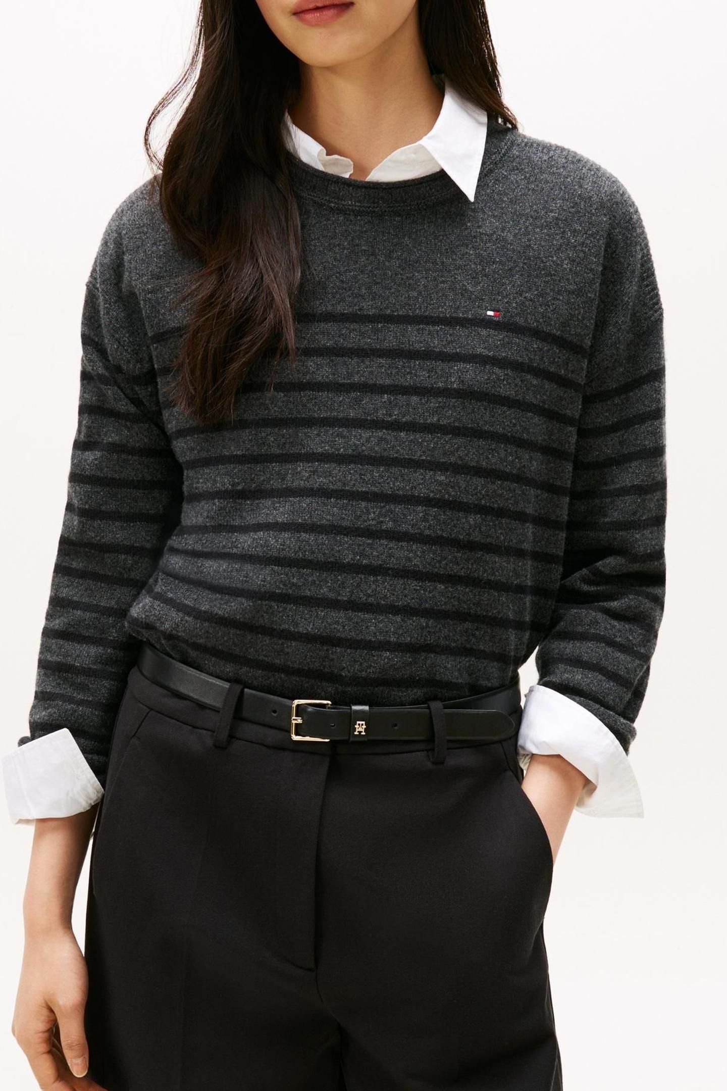 SOFT WOOL RELAXEDD C-NECK DARK GREY HEATHER/BLACK 3