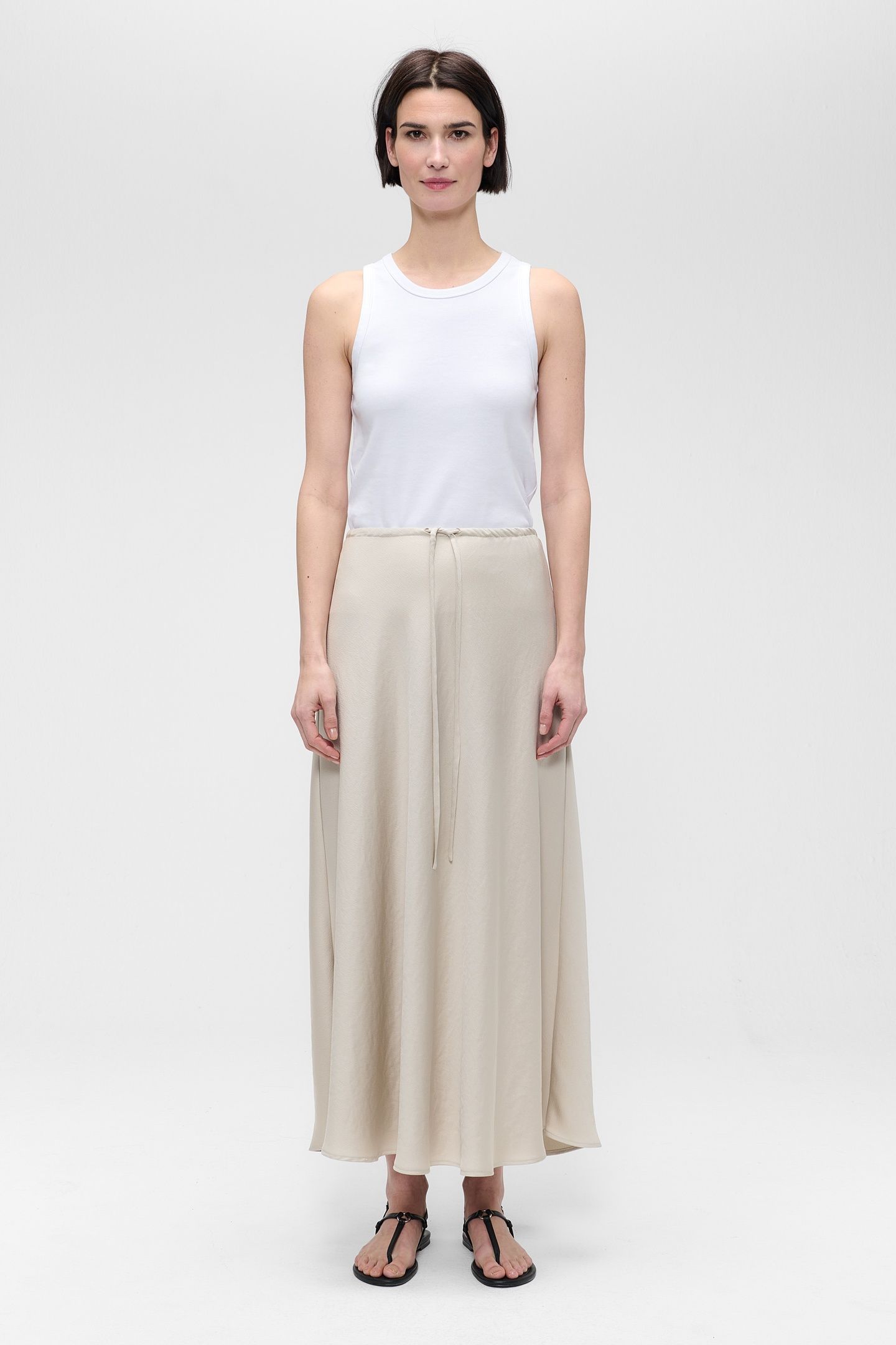 WASHED SATIN DRAWSTRING SKIRT CHALK 1