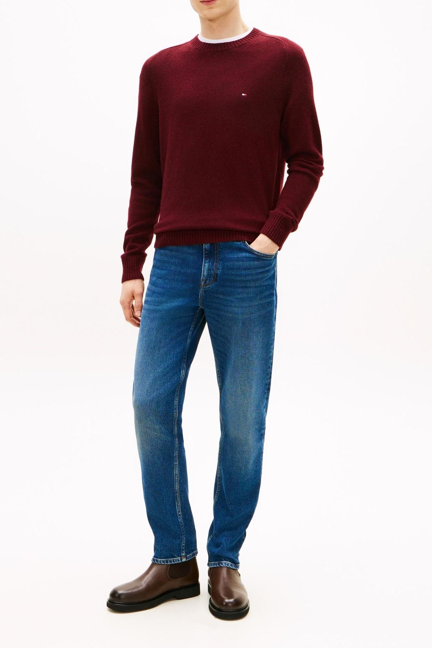 LAMBSWOOL CREW NECK DEEP BURGUNDY HEATHER 3