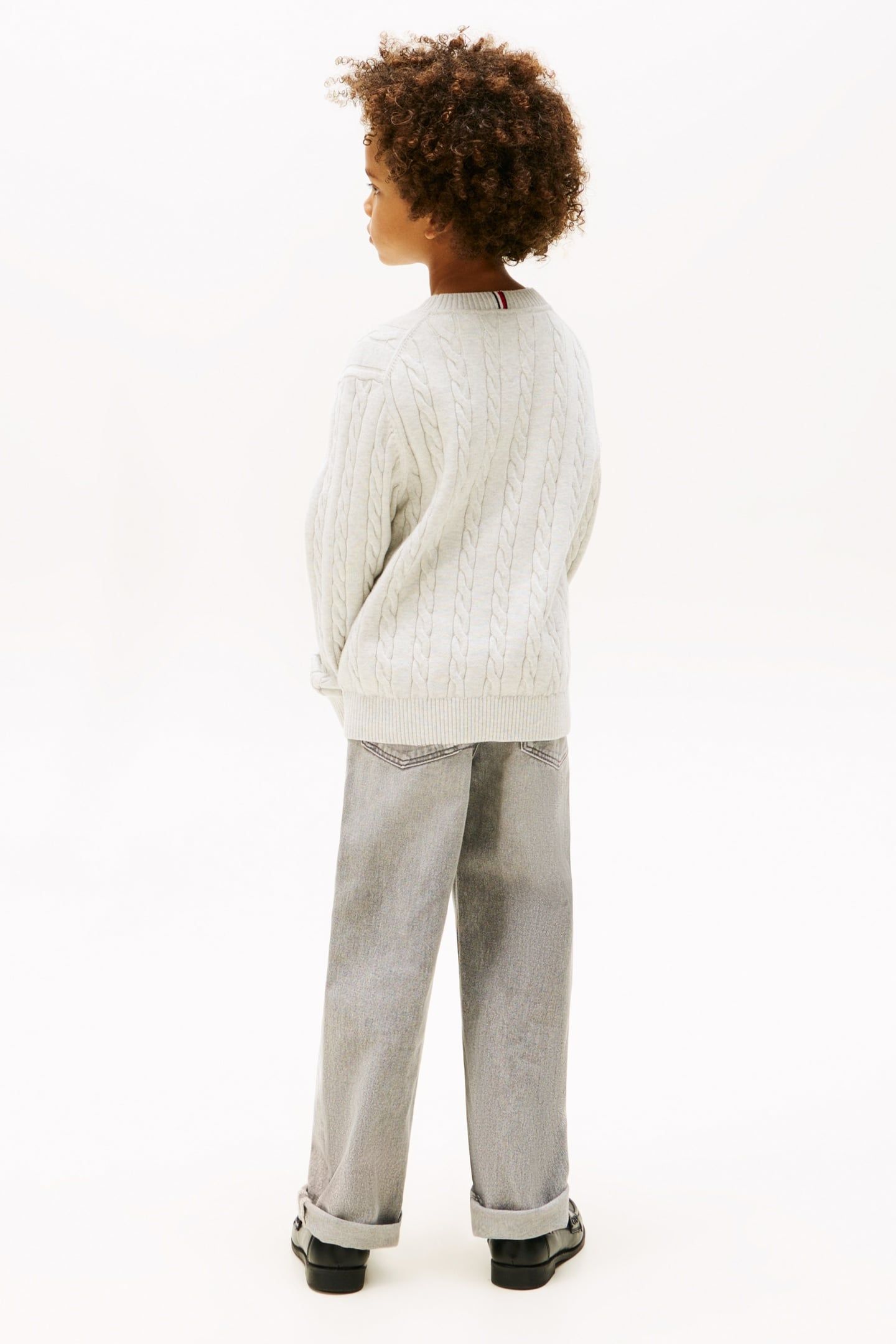 BOYS COTTON CABLE SWEATER GREY HEATHER 2