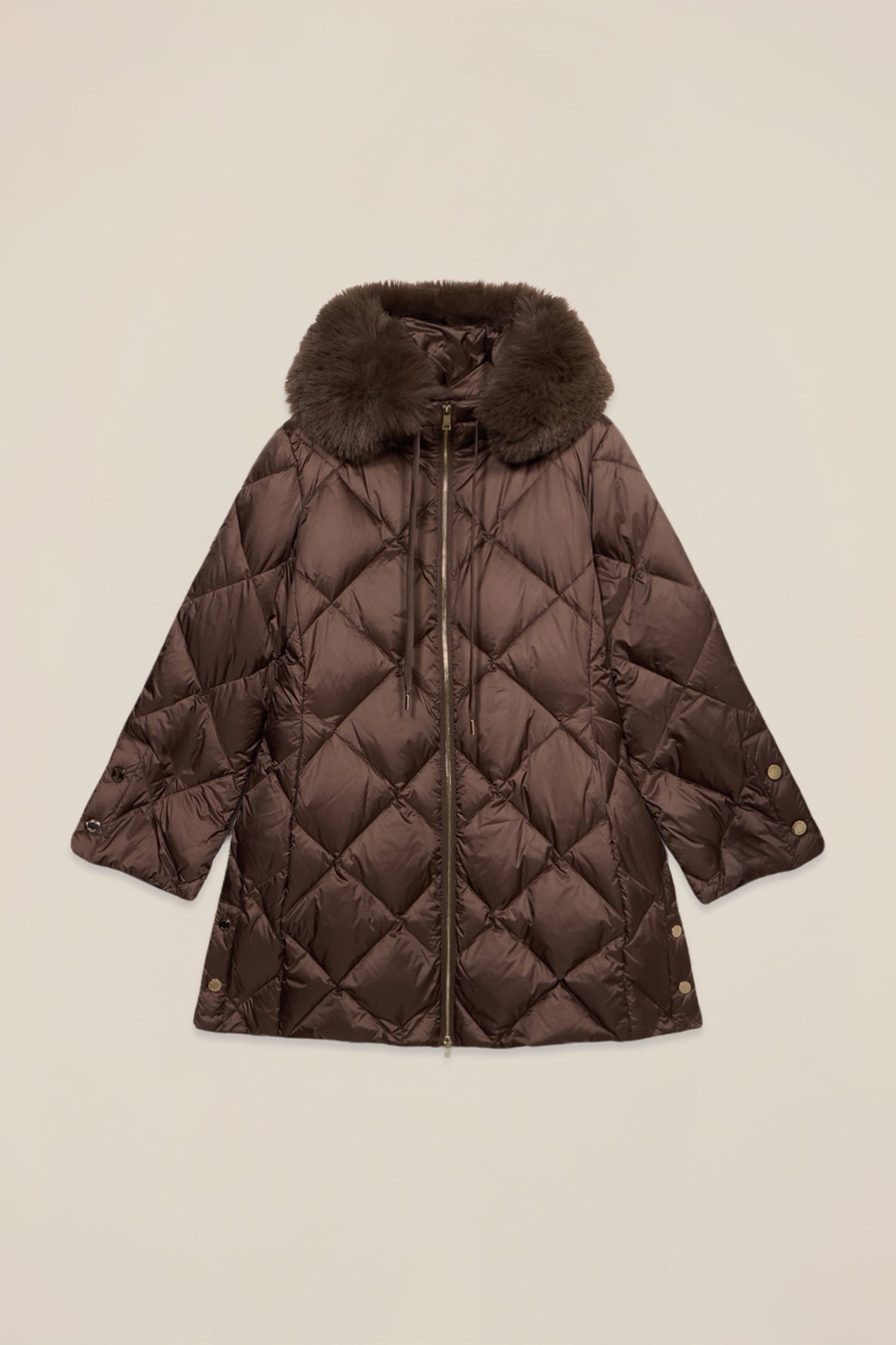 MIDI QUILTED DOWN JACKET WITH REAL FEATHER BROWN 3