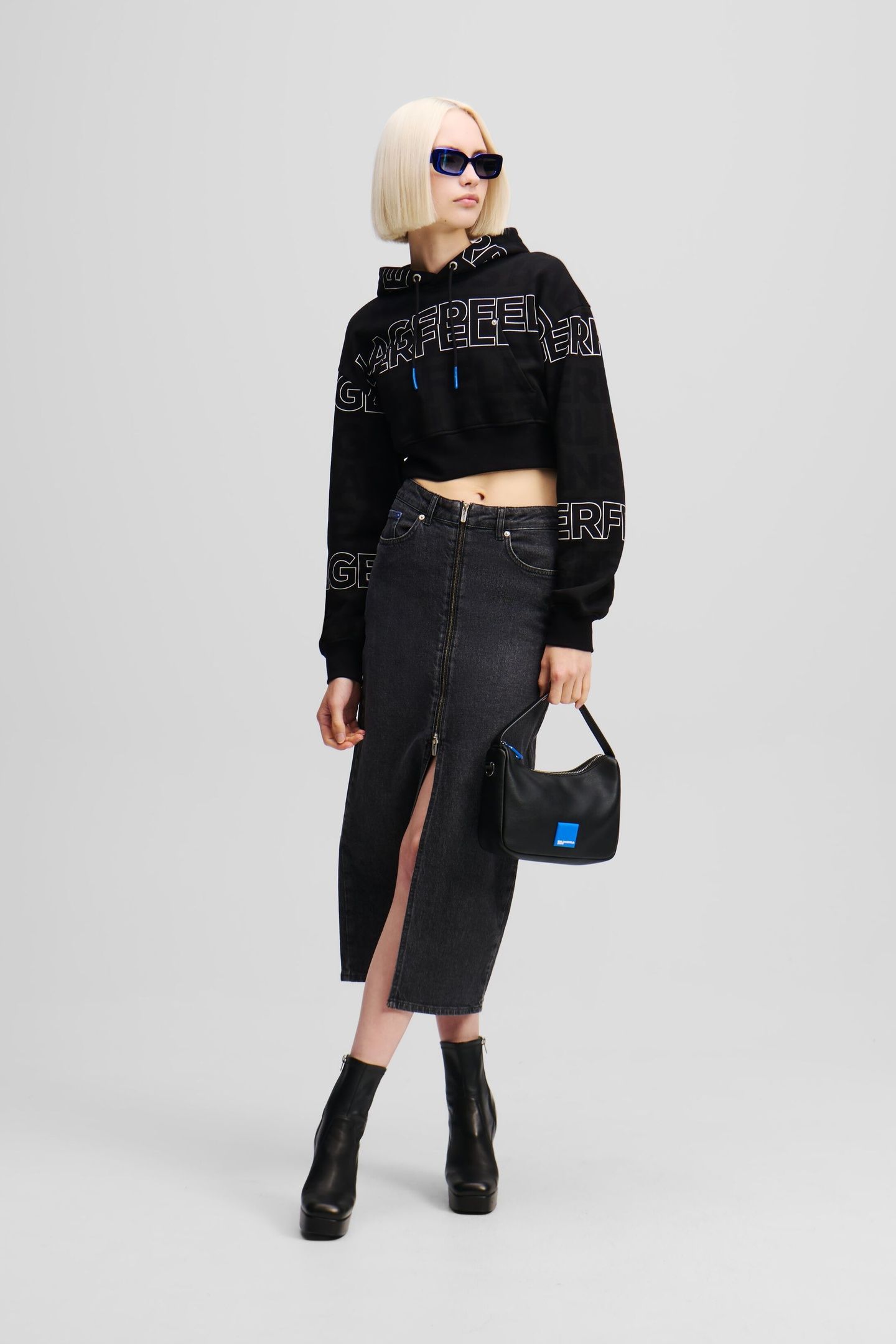 KLJ ZIP DENIM MIDI SKIRT WASHED DARK GREY 1
