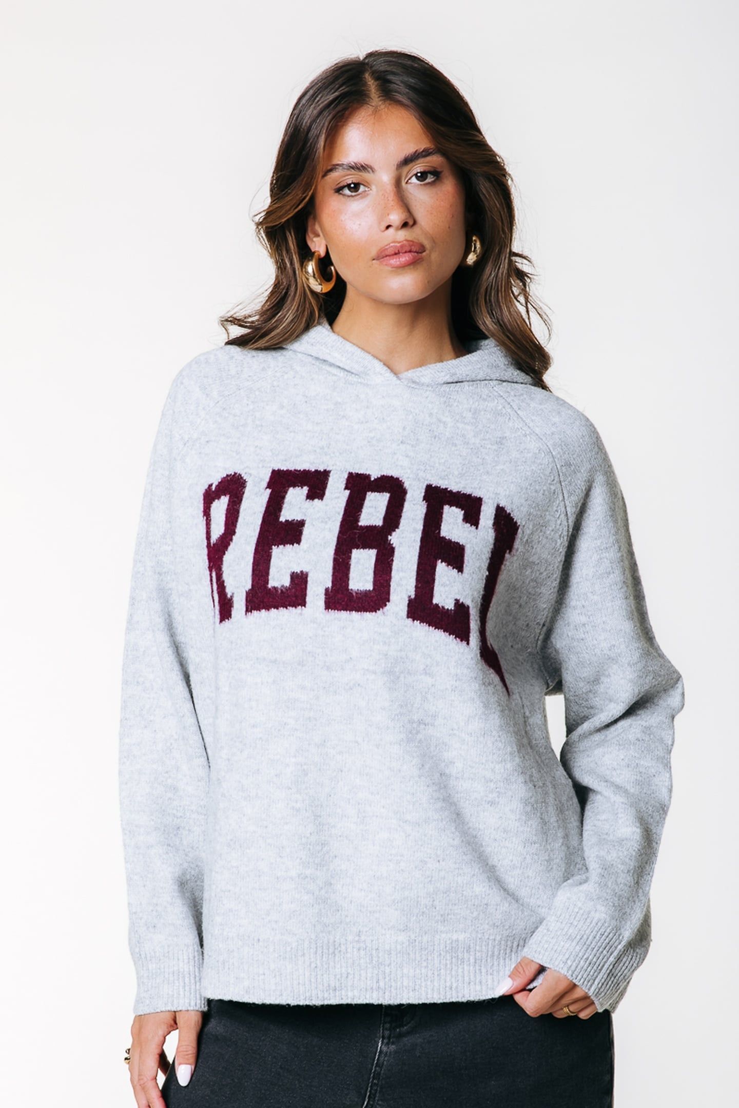 KNIT HOODIE REBEL LIGHT GREY MELANGE 1