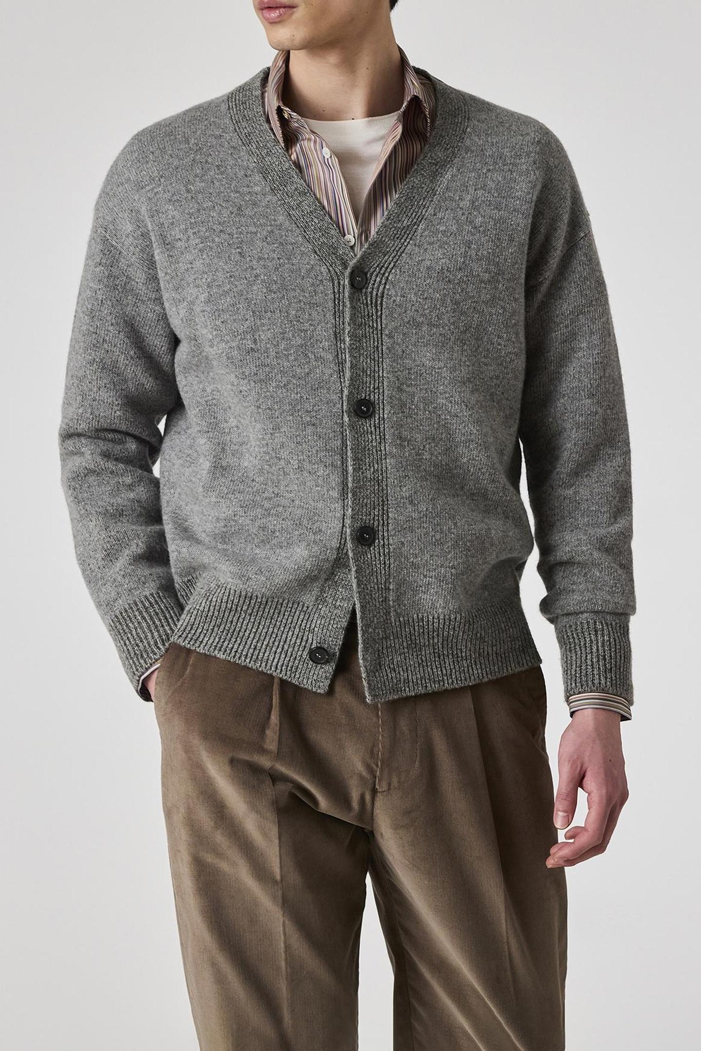 MENS CARDIGAN BUTTON THRU GREY MELANGE 1