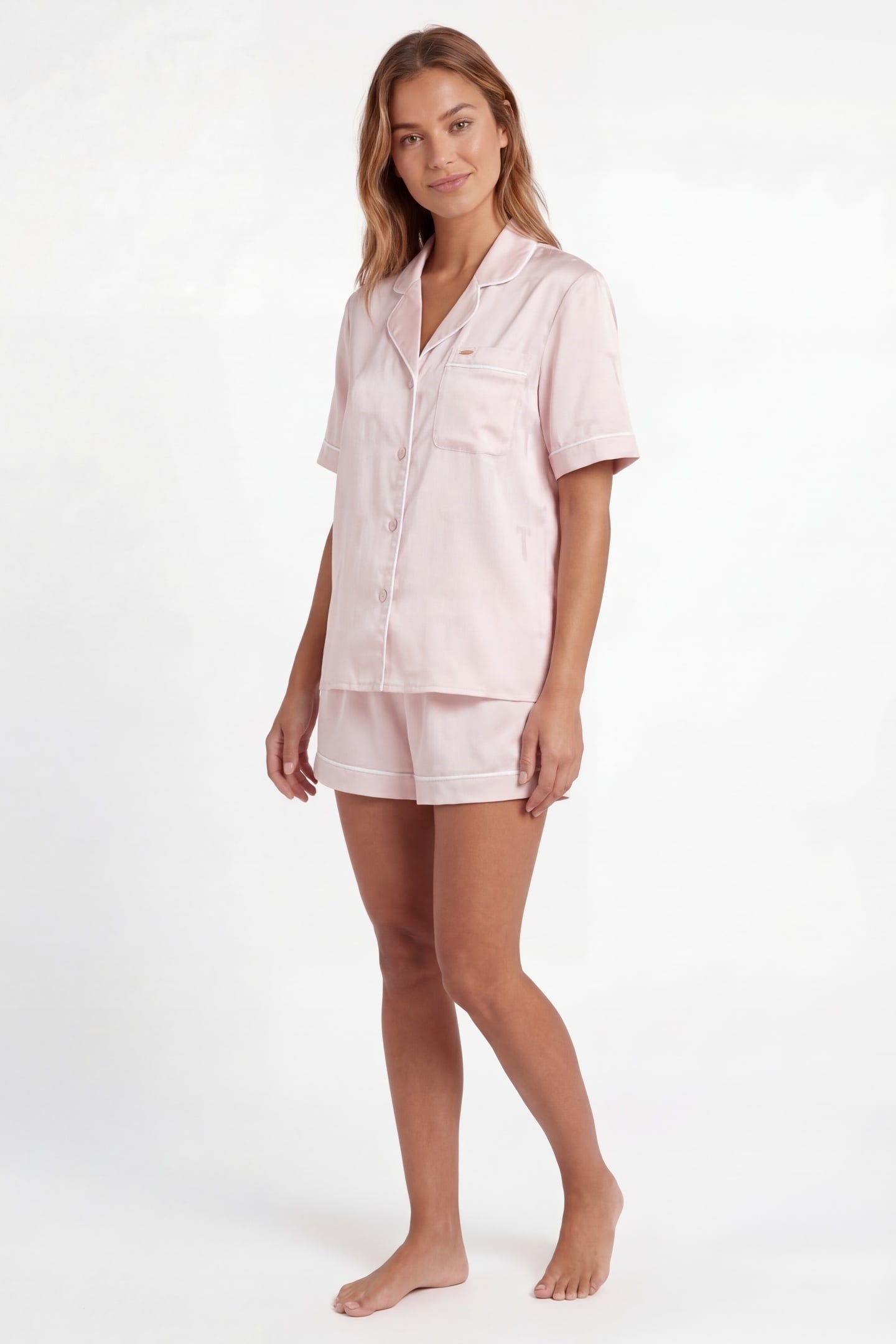 SYBIL 1PK SOLID SHORT JACQUARD TRADITIONAL SATIN PJ SET MAUV 1