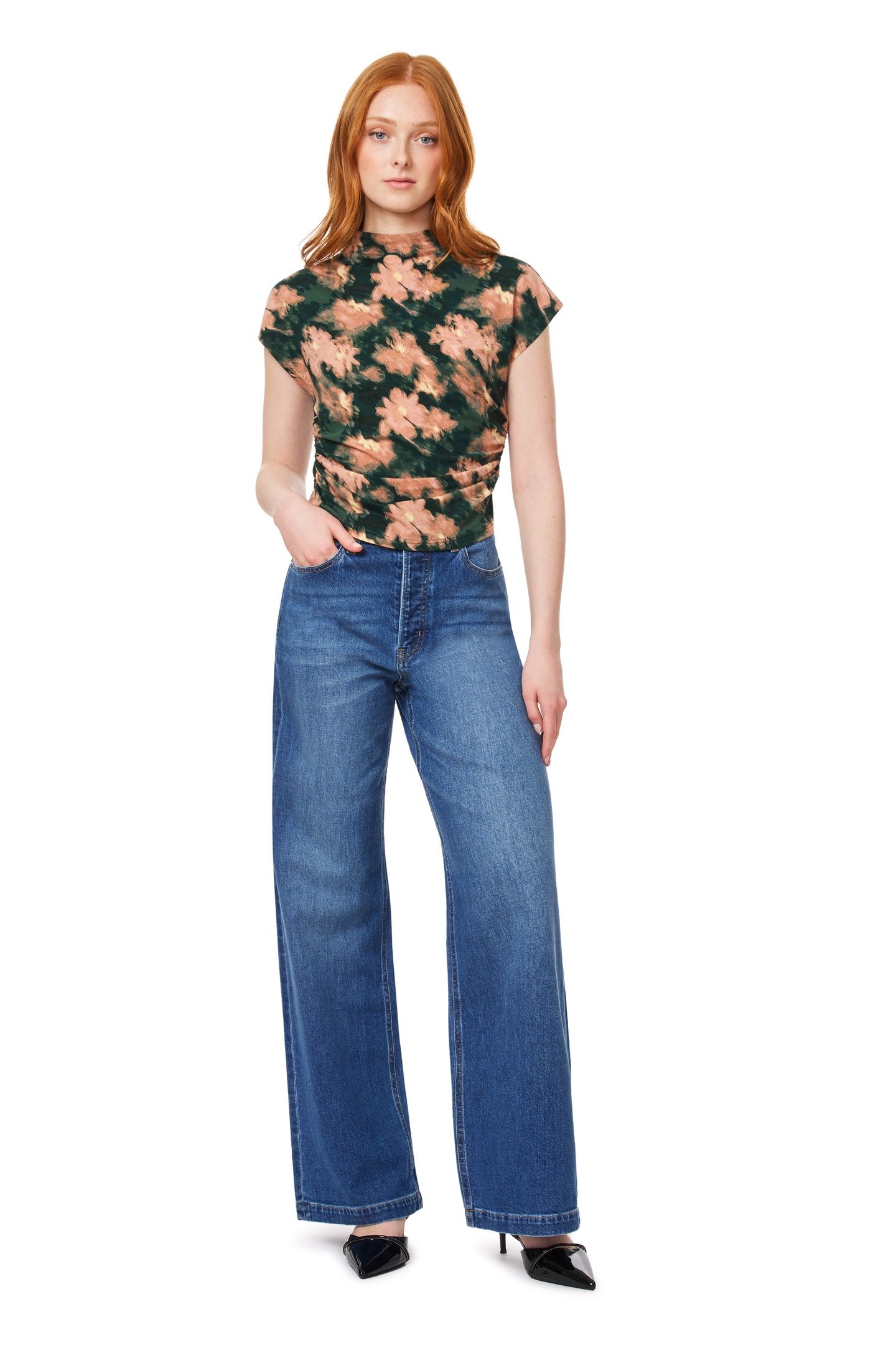 DOLMAN FUNNEL NECK TOP SCARAB BLURRED FLORAL 3