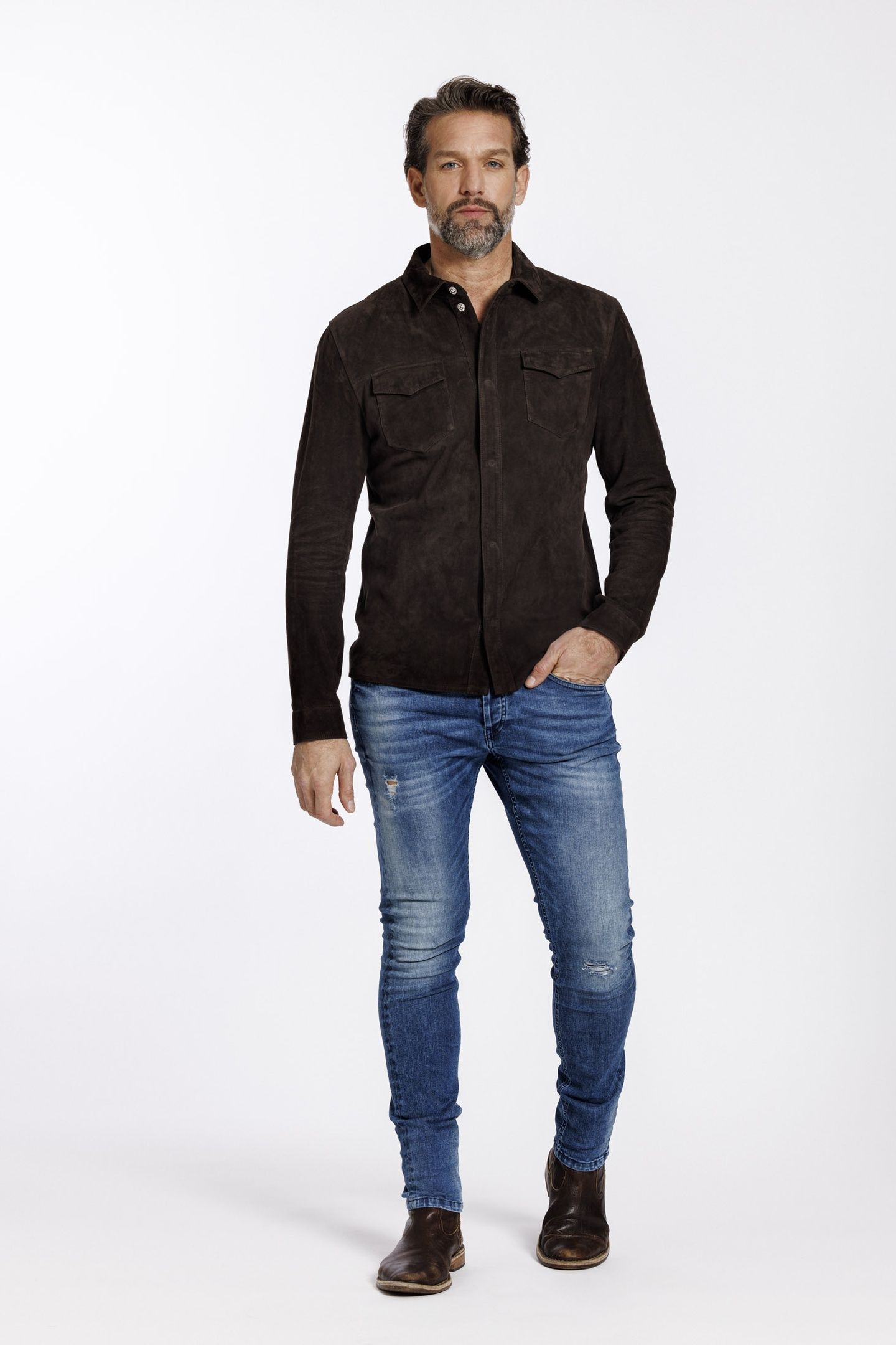 ROBERT SUEDE OVERSHIRT BLOUSE COFFEE 1
