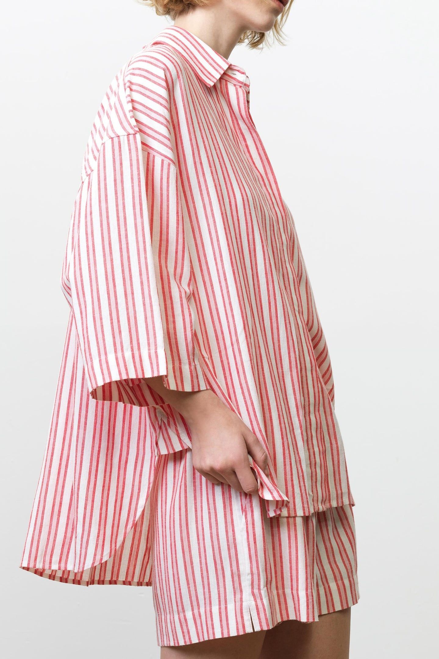 CHERYL LINEN BLEND POPOVER WATERMELON RED 2