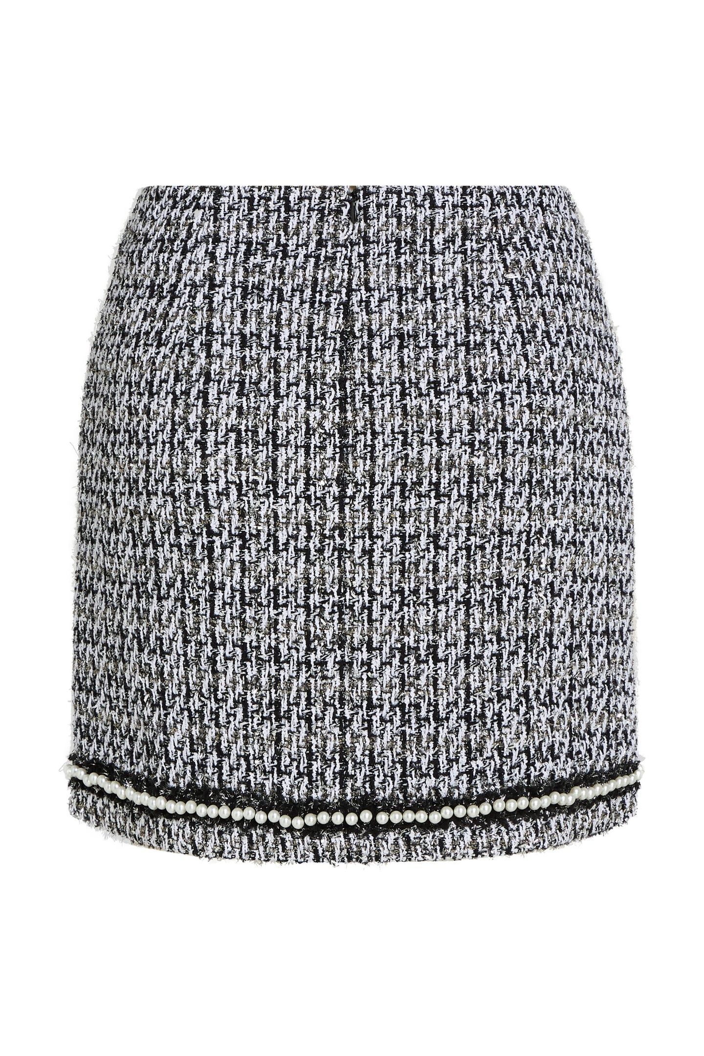 PEARL EMBELLISHED BOUCLE SKIRT BLACK/WHITE/SILVER 5