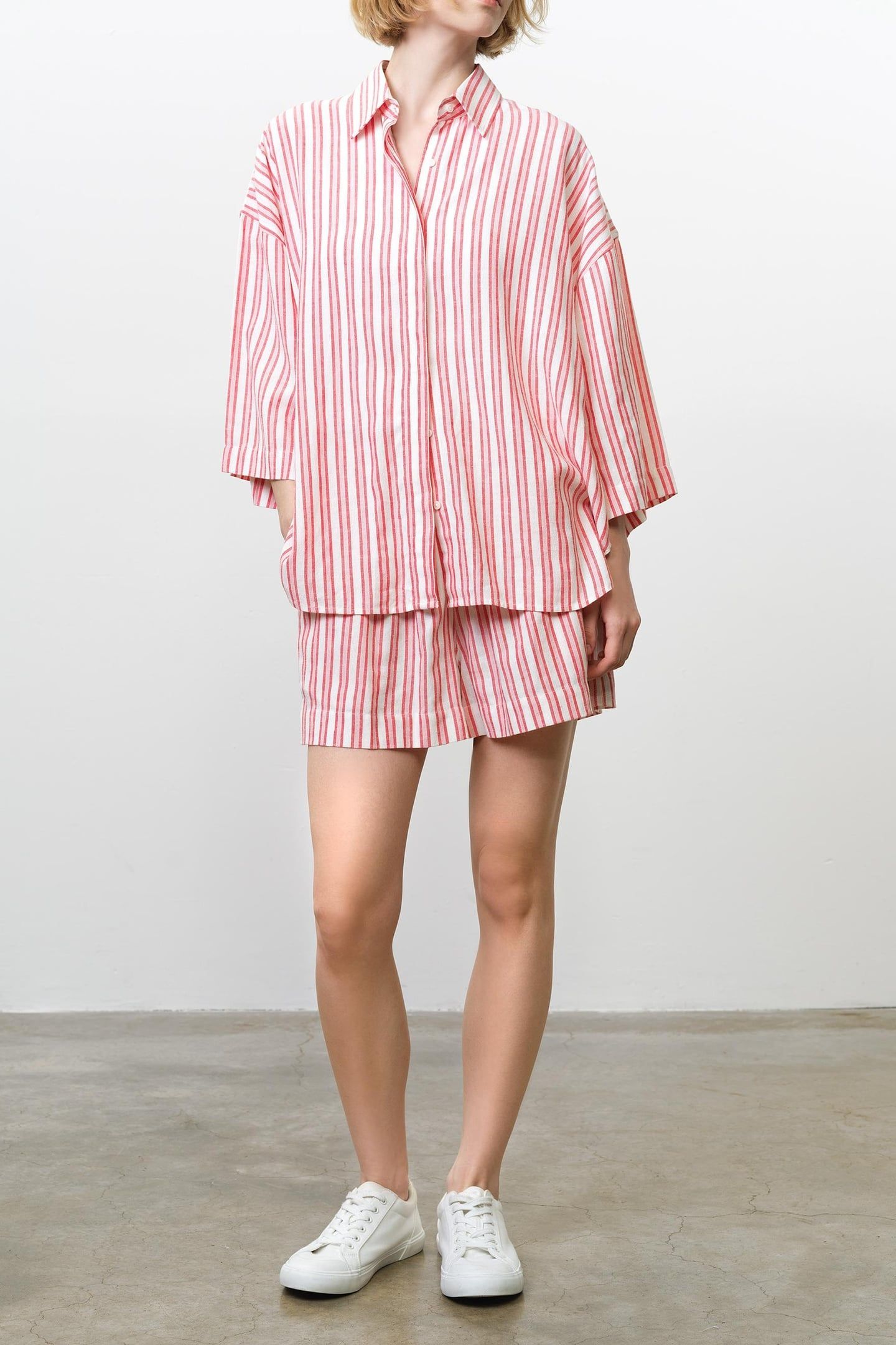 CHERYL LINEN BLEND POPOVER WATERMELON RED 4