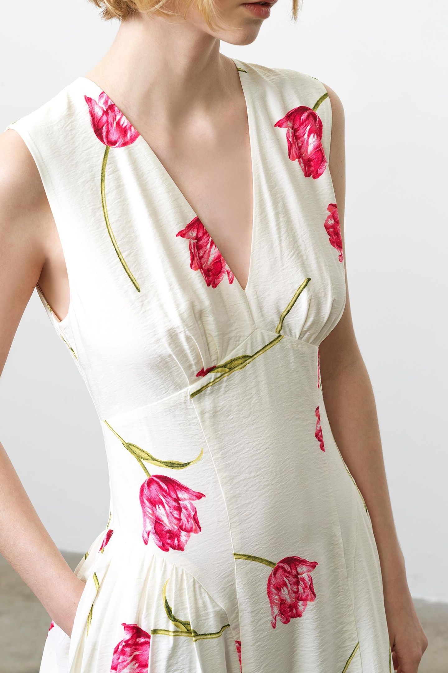 CRESSIDA FARON DRAPE MIDI DRES IVORY/PINK MULTI 4