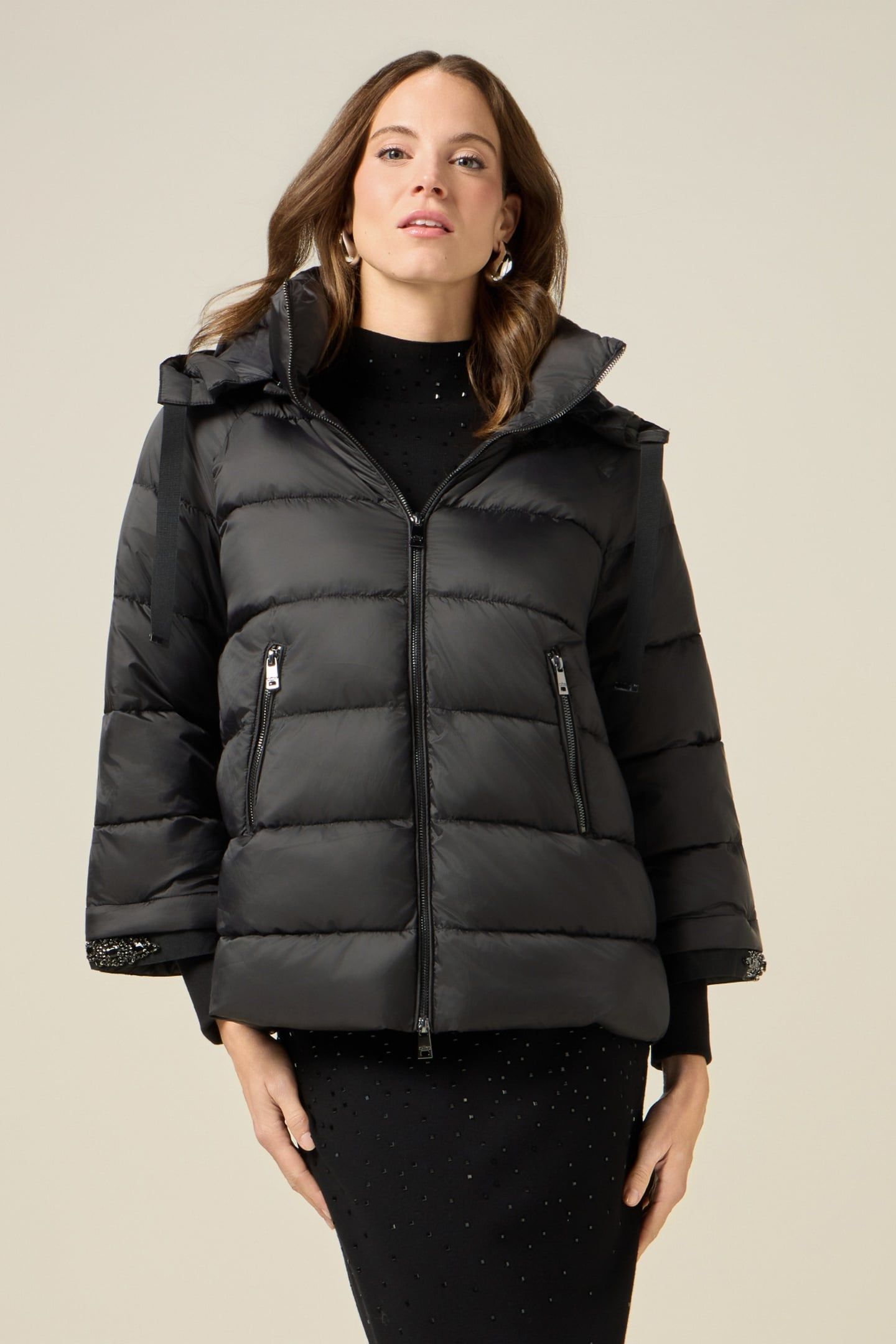 SHORT DOWN JACKET WITH JEWEL TRIM BLACK 1